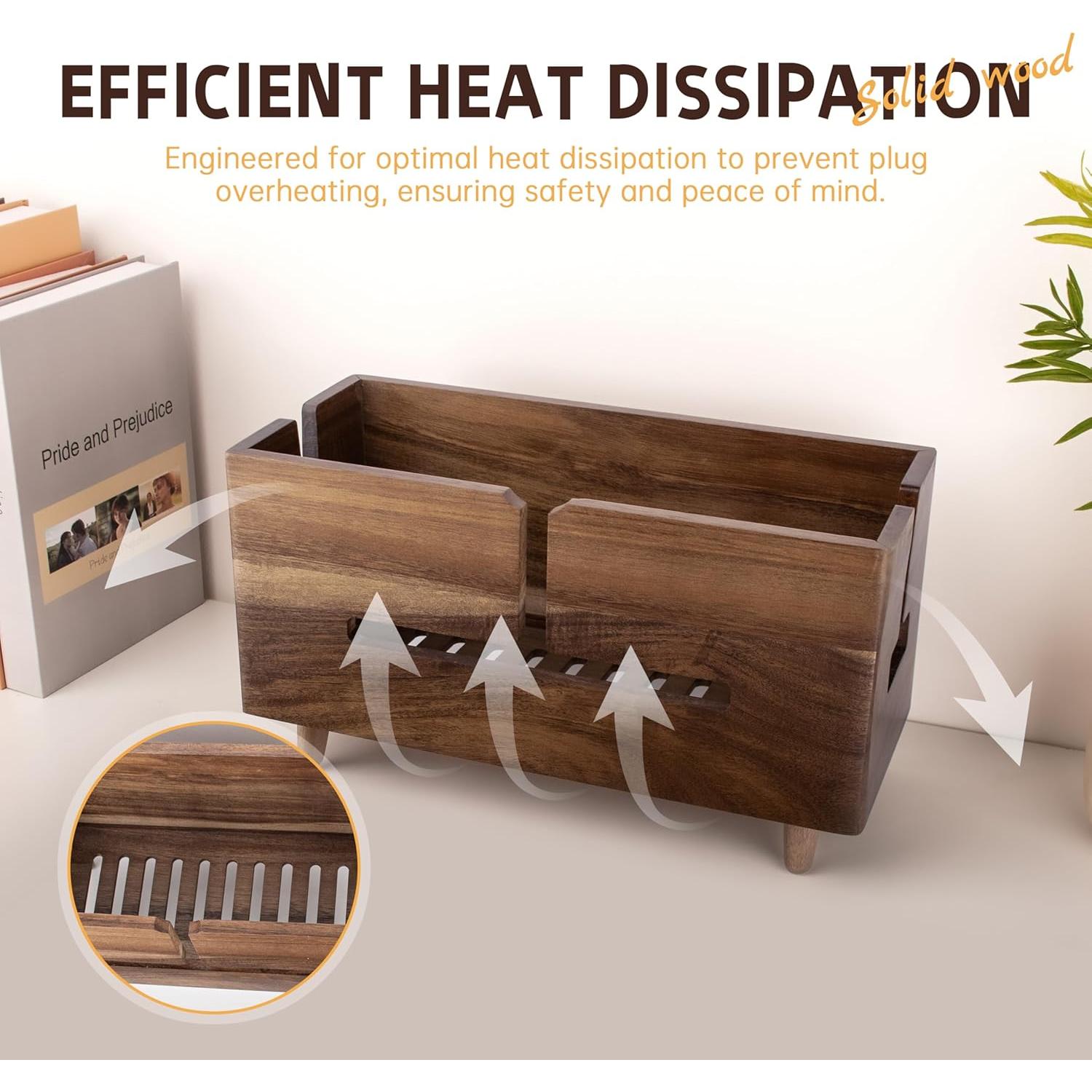 Caja Organizadora de Cables Rhyzoray - Madera Marrón 35.1x20.3cm