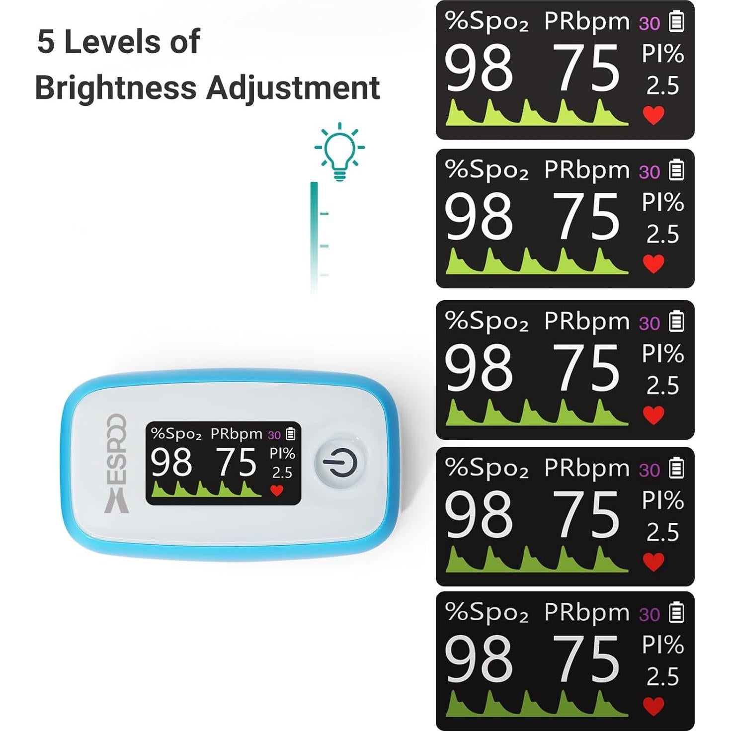 Oxímetro de Pulso ESPOO YM201 con 20 Memorias y Pantalla TFT