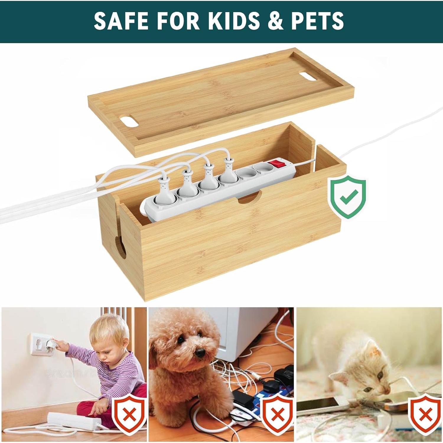 Caja Organizadora de Cables de Bambú HoVoit Mediana 33x13x14cm