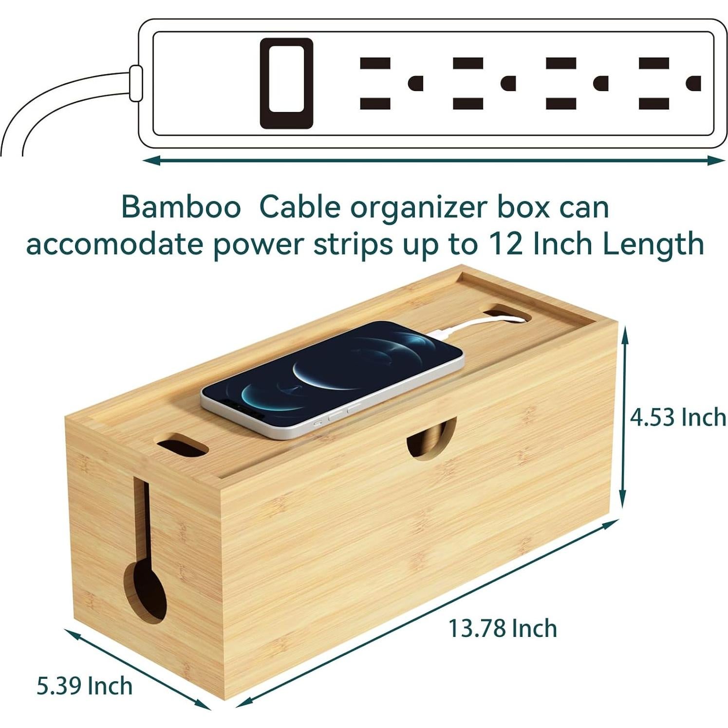 Caja Organizadora de Cables de Bambú HoVoit Mediana 33x13x14cm