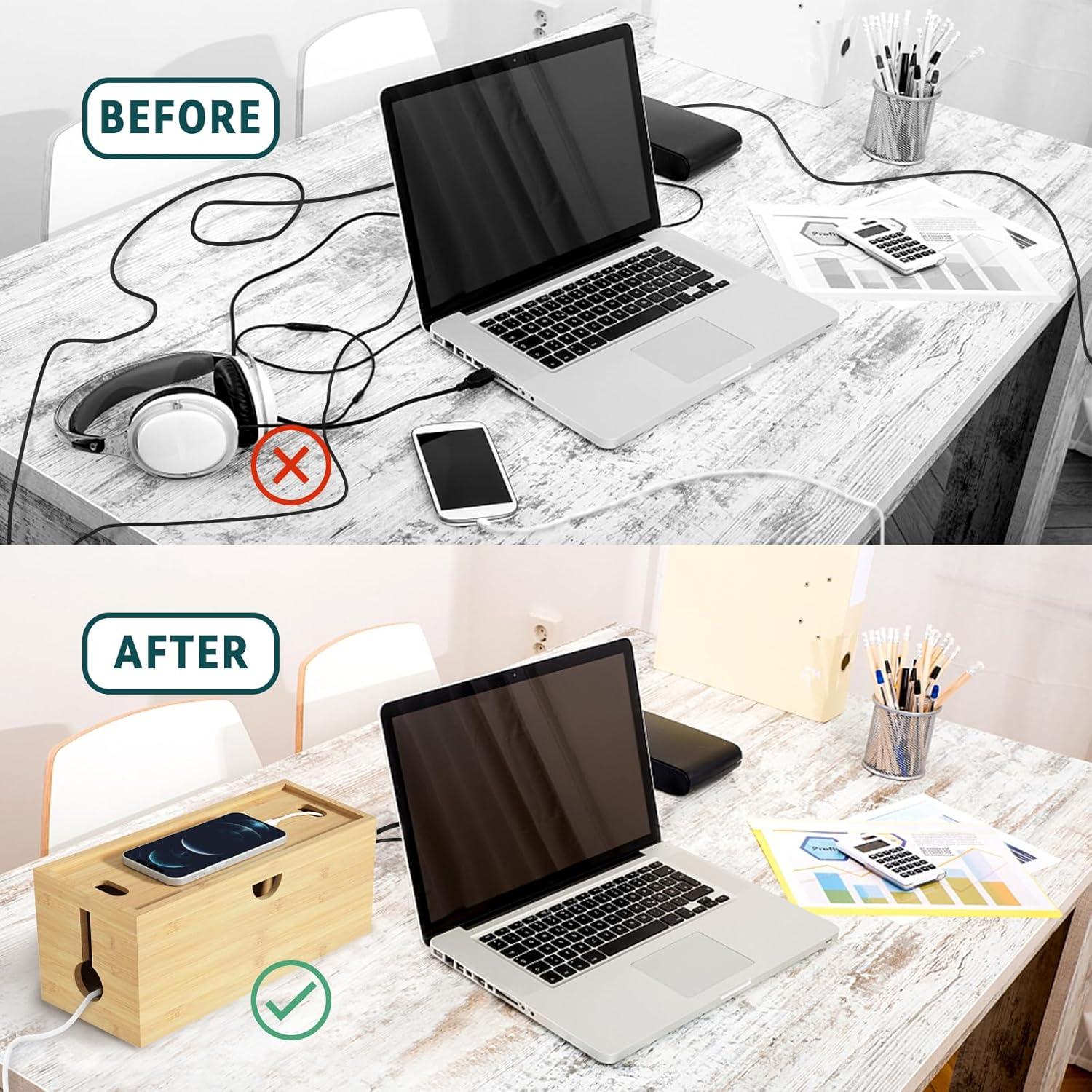 Caja Organizadora de Cables de Bambú HoVoit Mediana 33x13x14cm