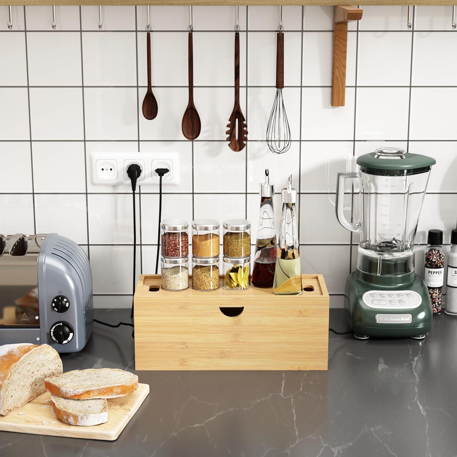 Caja Organizadora de Cables de Bambú HoVoit Mediana 33x13x14cm