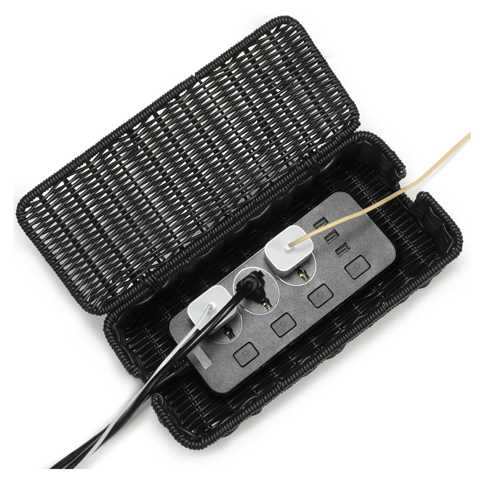 Caja de Gestión de Cables Delamu de Rattan Hecha a Mano 31.75x12.95x12.95cm