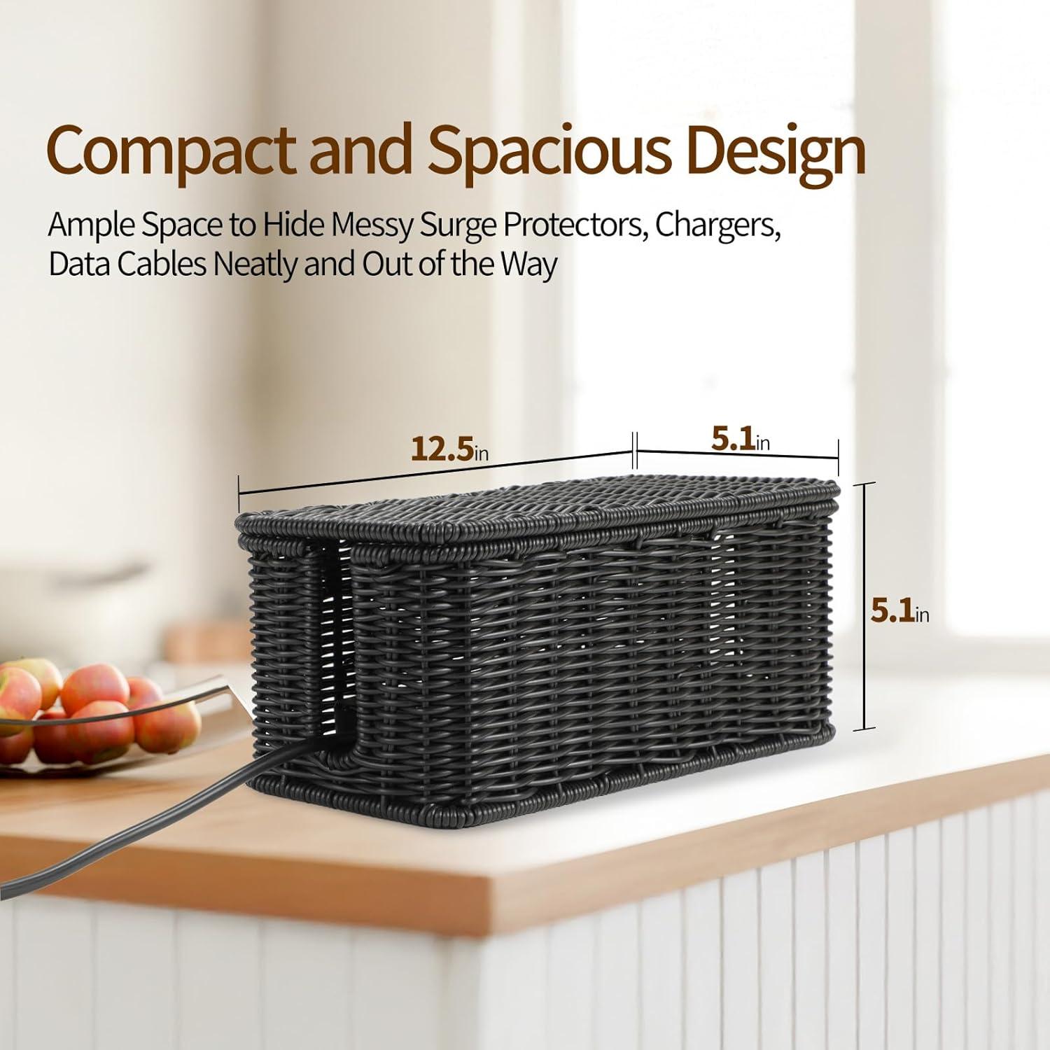 Caja de Gestión de Cables Delamu de Rattan Hecha a Mano 31.75x12.95x12.95cm