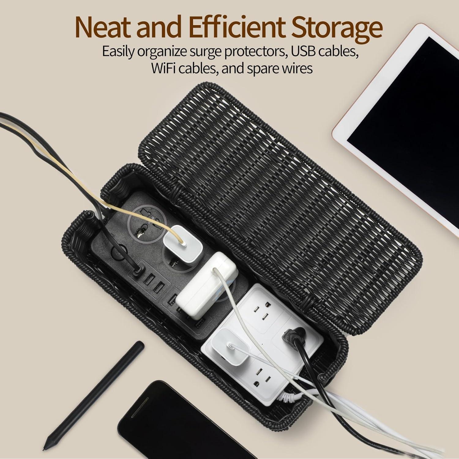 Caja de Gestión de Cables Delamu de Rattan Hecha a Mano 31.75x12.95x12.95cm