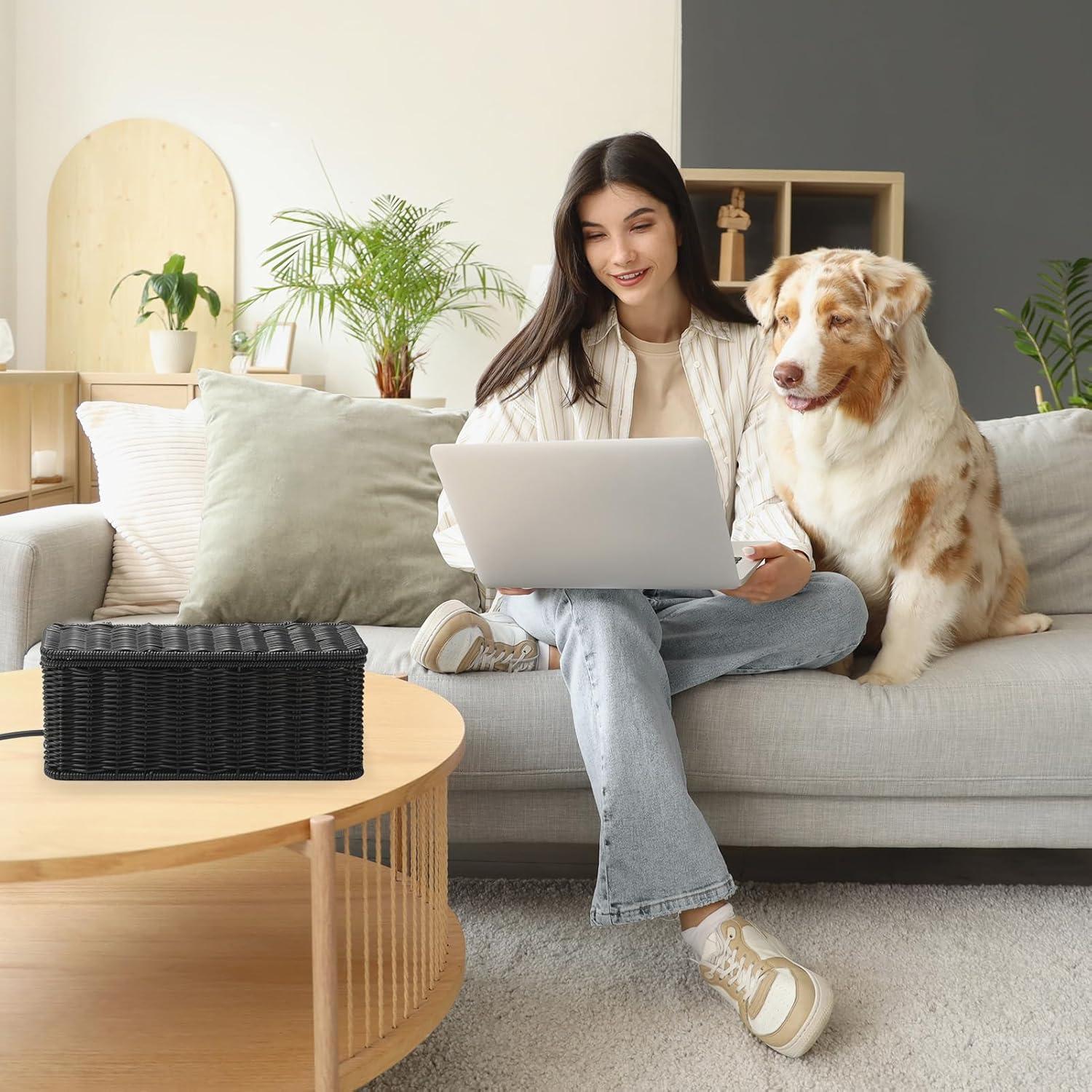 Caja de Gestión de Cables Delamu de Rattan Hecha a Mano 31.75x12.95x12.95cm