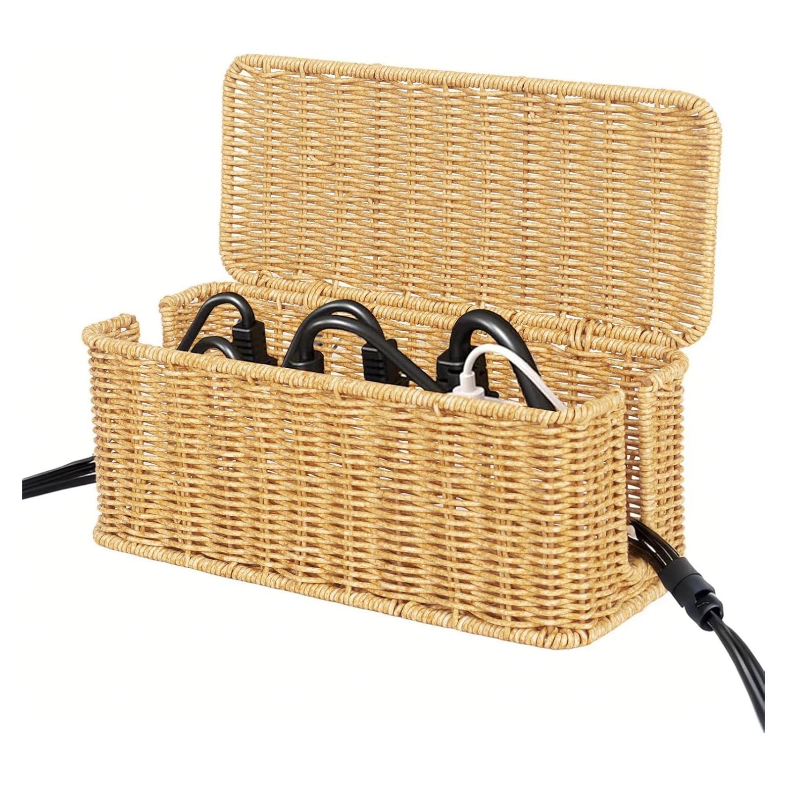 Caja Organizadora de Cables ShellKingdom Rattan Tejida 31.5x13x14cm