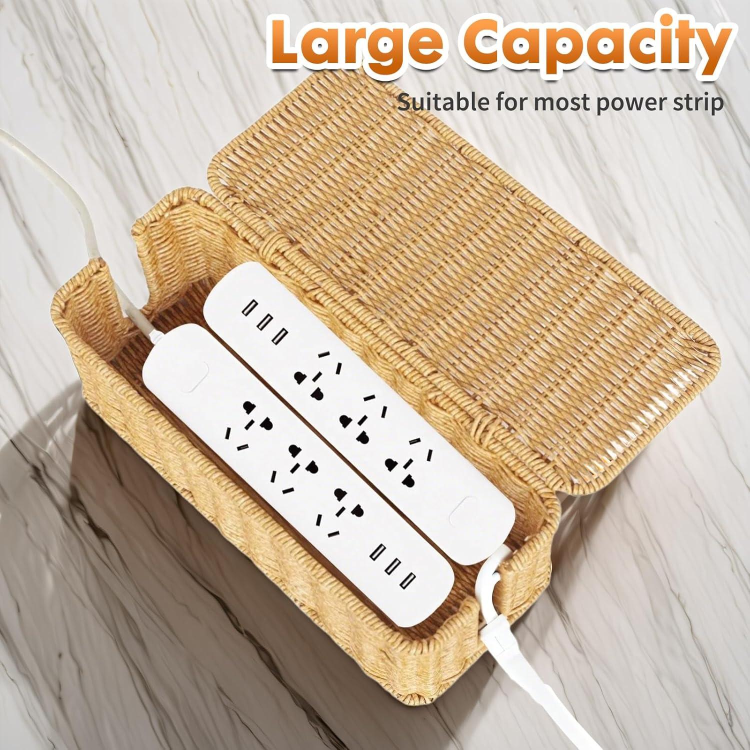 Caja Organizadora de Cables ShellKingdom Rattan Tejida 31.5x13x14cm