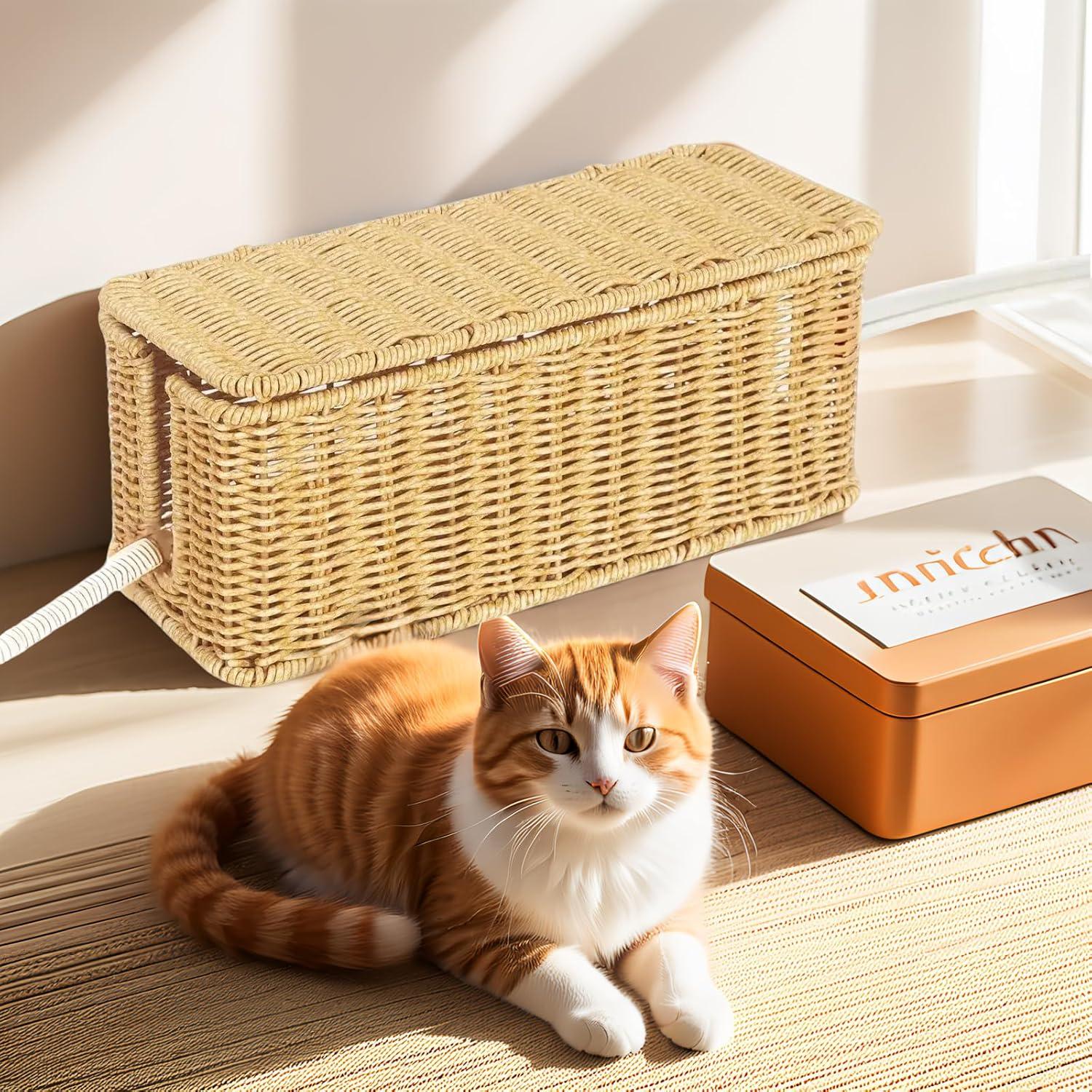 Caja Organizadora de Cables ShellKingdom Rattan Tejida 31.5x13x14cm