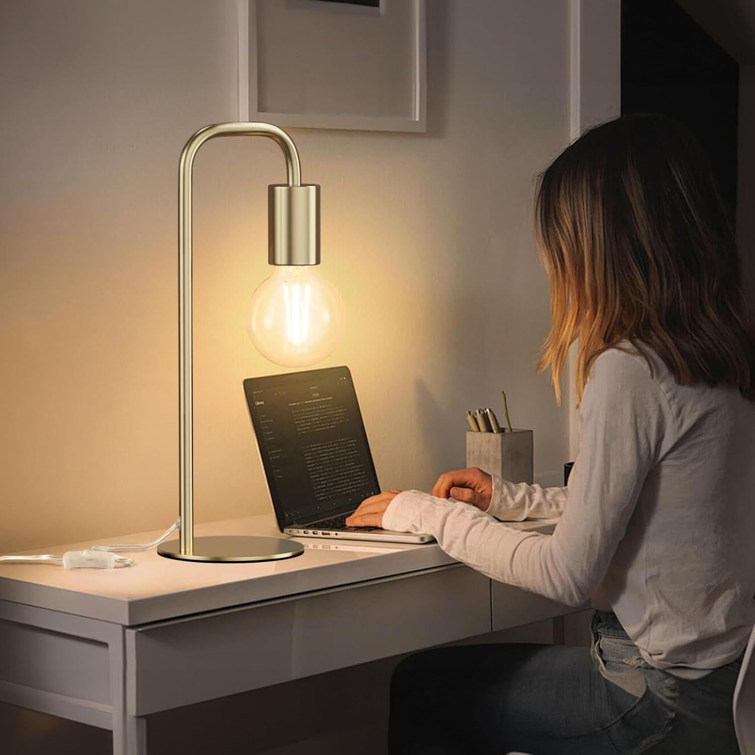 Lámpara de Mesa Industrial Iporovon E26 Dorada 34cm