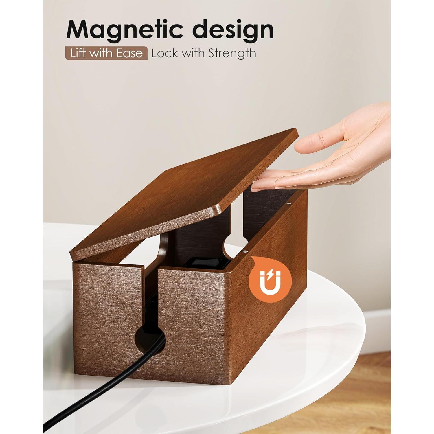 Caja Organizadora de Cables de Madera YECAYE con Tapa Magnética