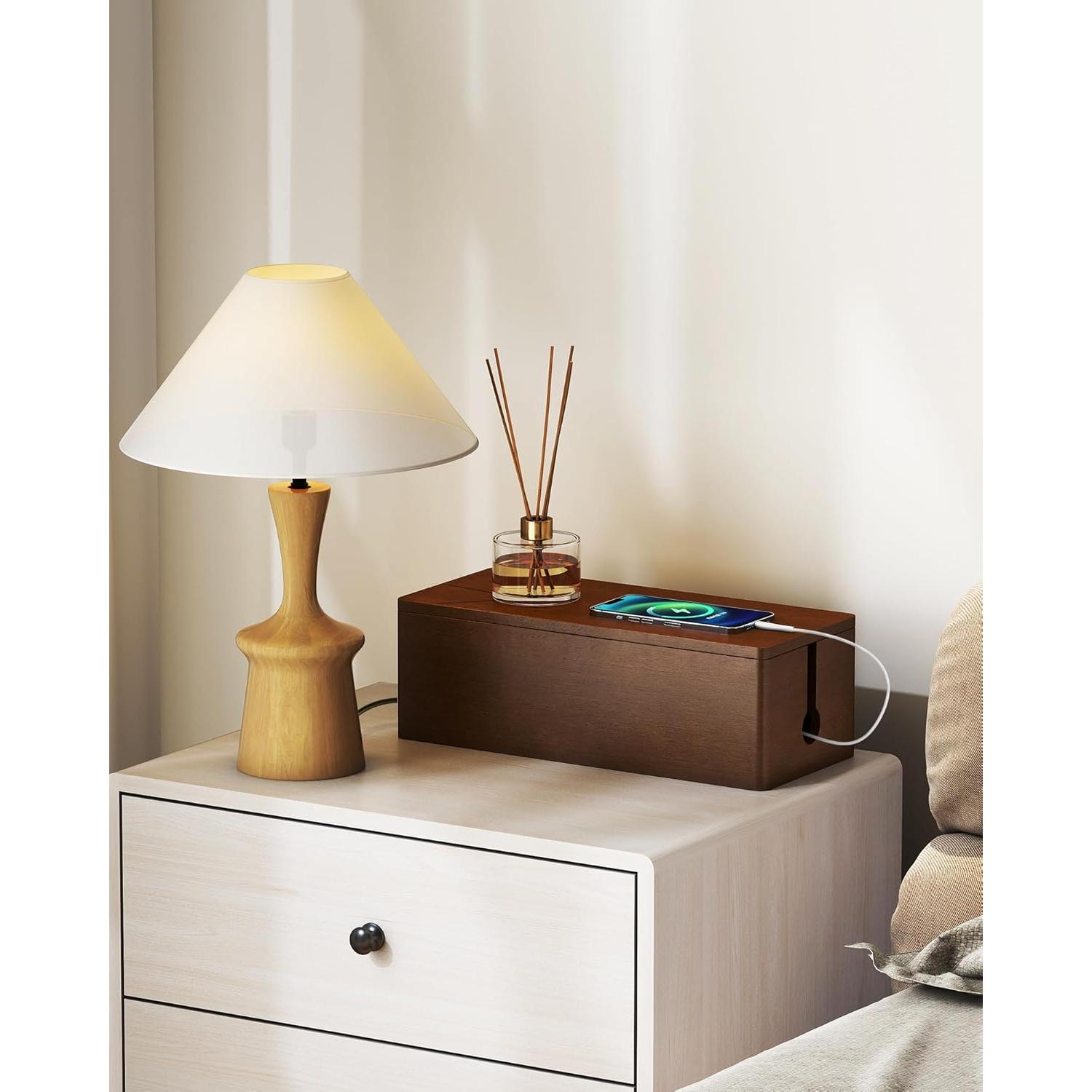 Caja Organizadora de Cables de Madera YECAYE con Tapa Magnética