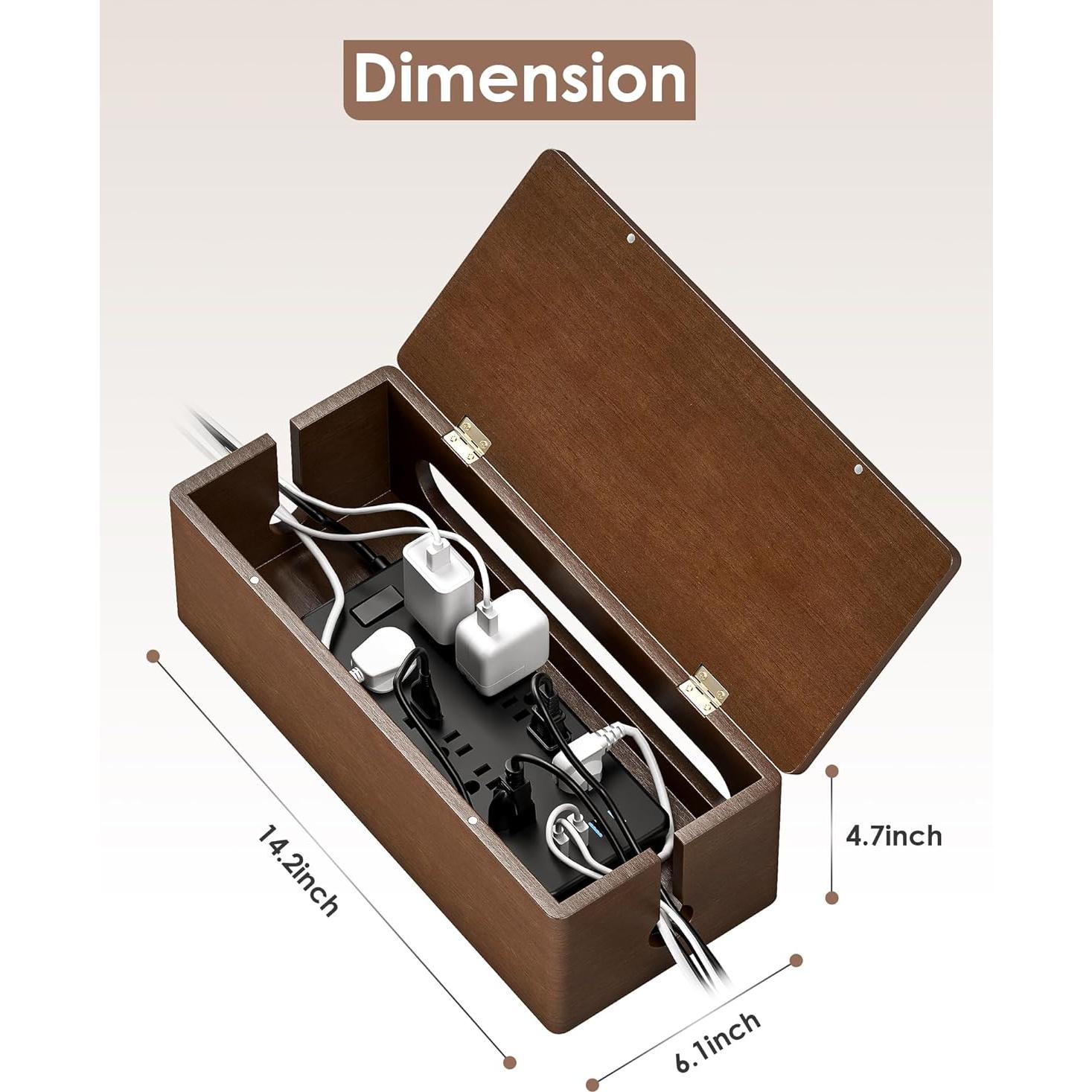 Caja Organizadora de Cables de Madera YECAYE con Tapa Magnética