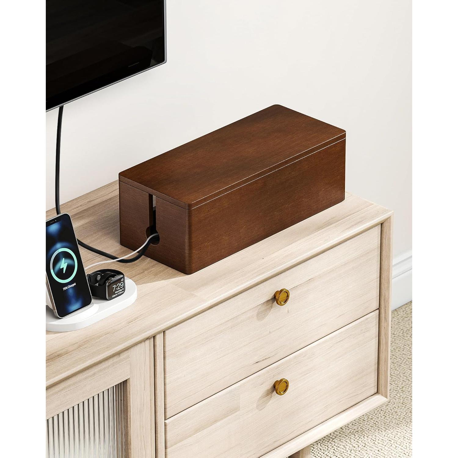 Caja Organizadora de Cables de Madera YECAYE con Tapa Magnética