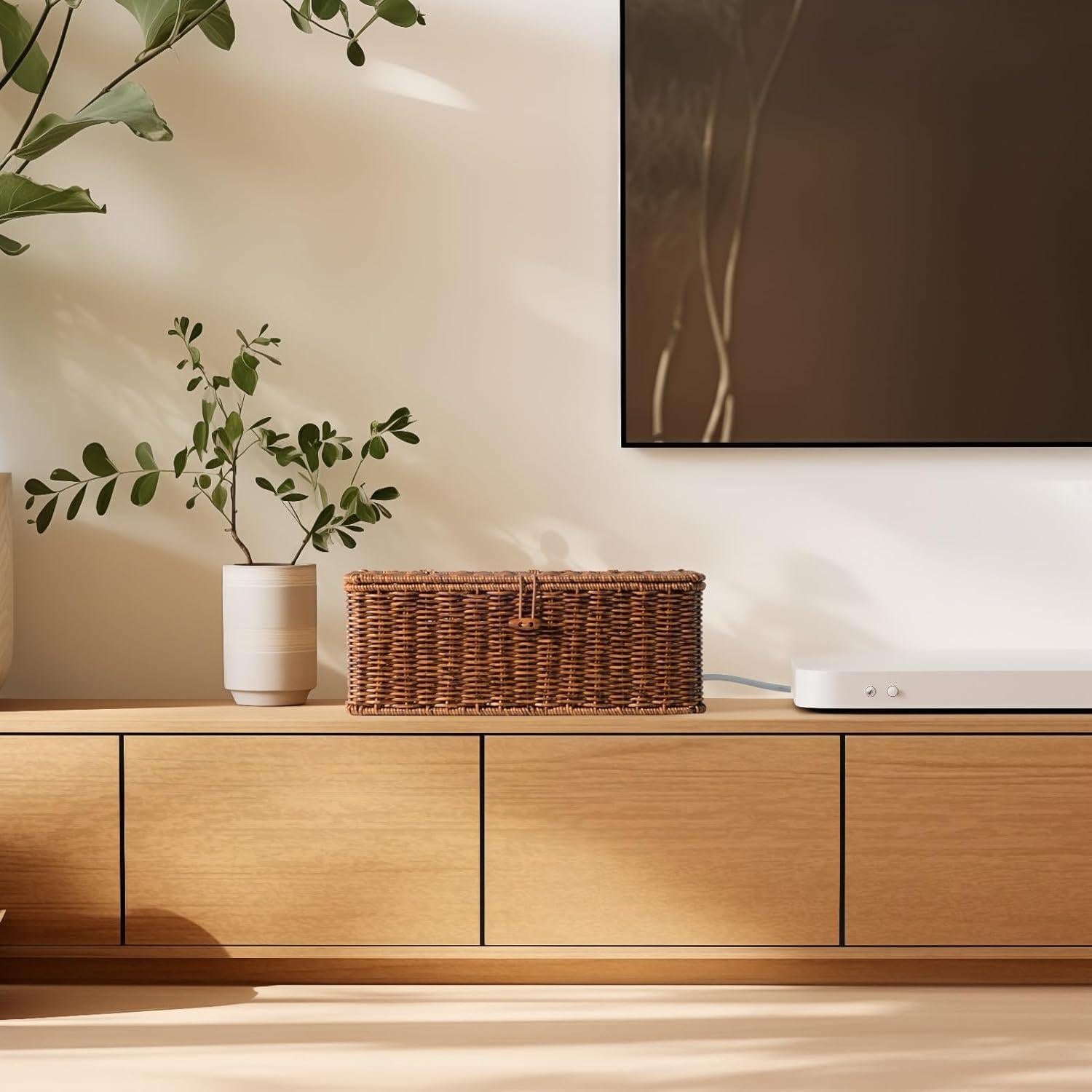 Caja de Gestión de Cables Brownlily Rattan 40x16 cm