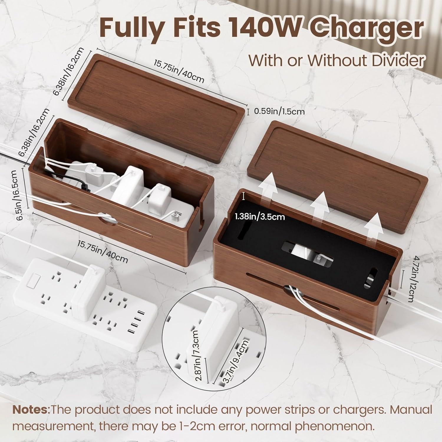 Caja de Gestión de Cables HomeBliss Extra Grande de Madera