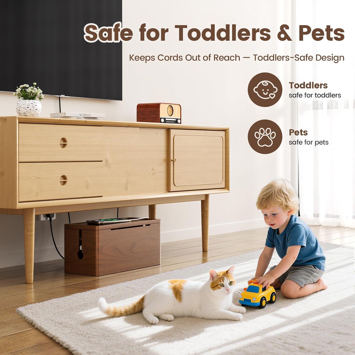 Caja de Gestión de Cables HomeBliss Extra Grande de Madera