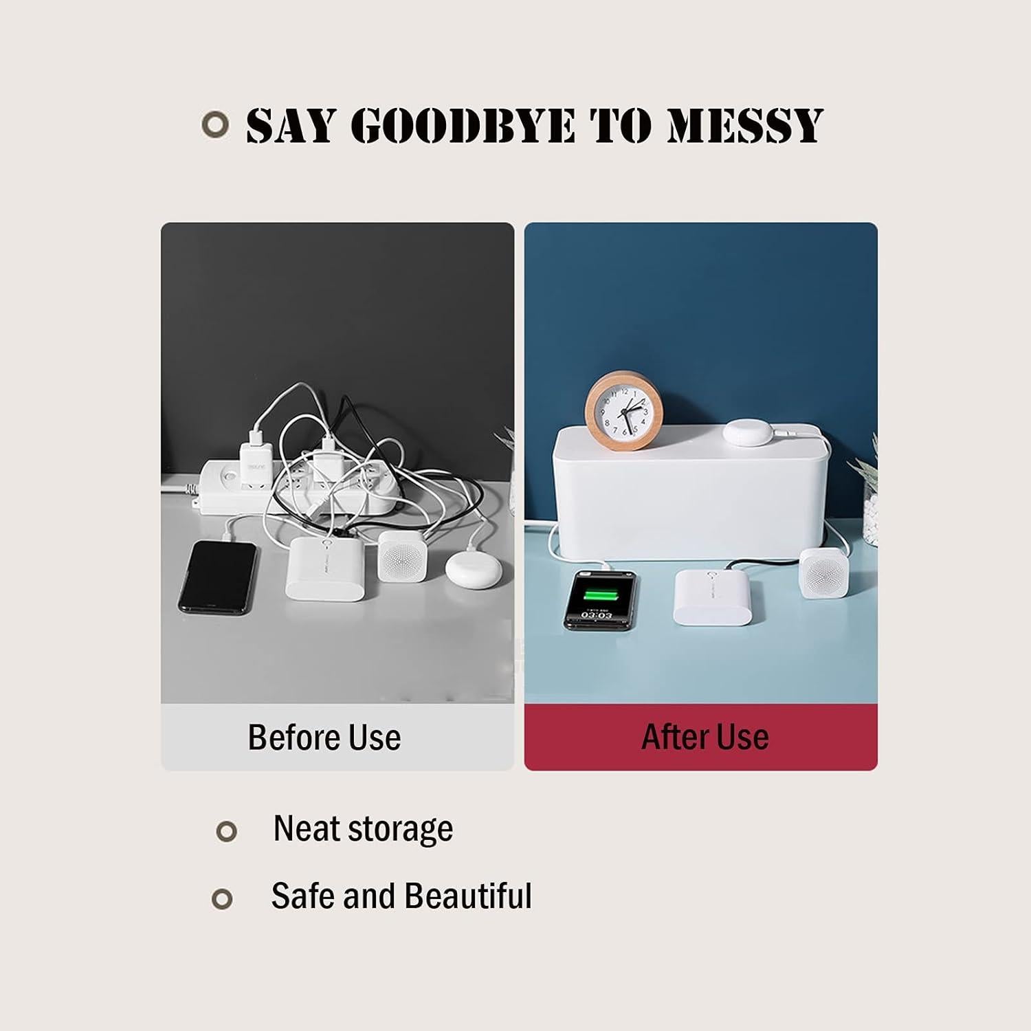 Caja Organizadora de Cables SunnyZoo Pequeña Negra 22.86x10.99cm