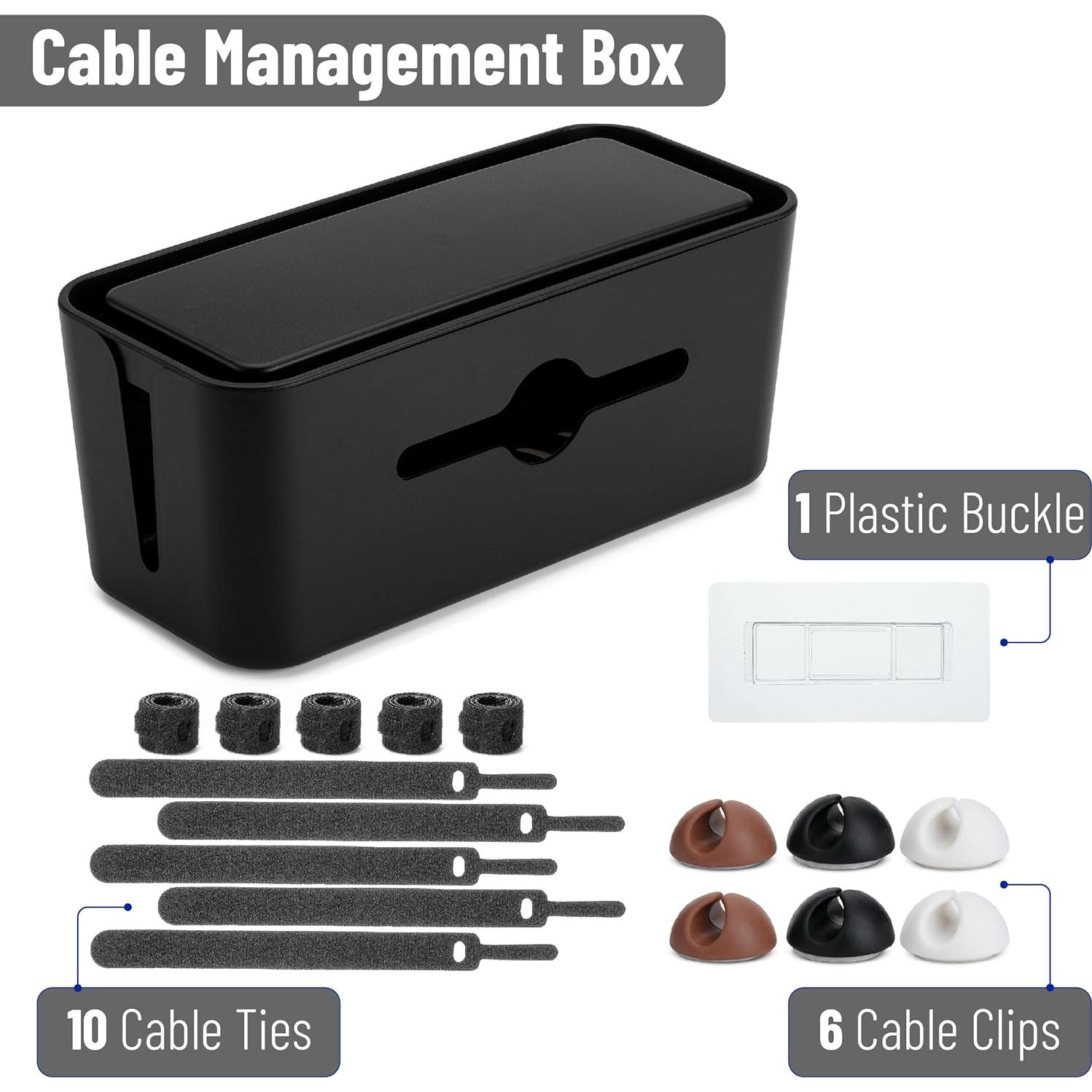 Caja Organizadora de Cables Bates, Mediana, 27.94 cm, Incluye Clips y Bridas