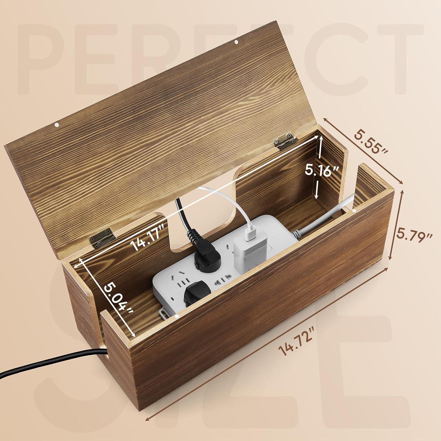 Caja Organizadora de Cables ZMZKKLL - Madera Premium 36x12.8x13.1cm