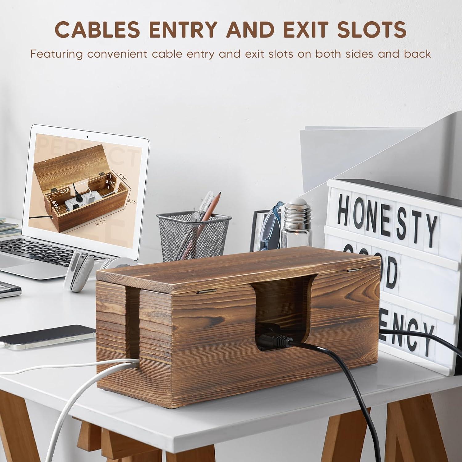 Caja Organizadora de Cables ZMZKKLL - Madera Premium 36x12.8x13.1cm