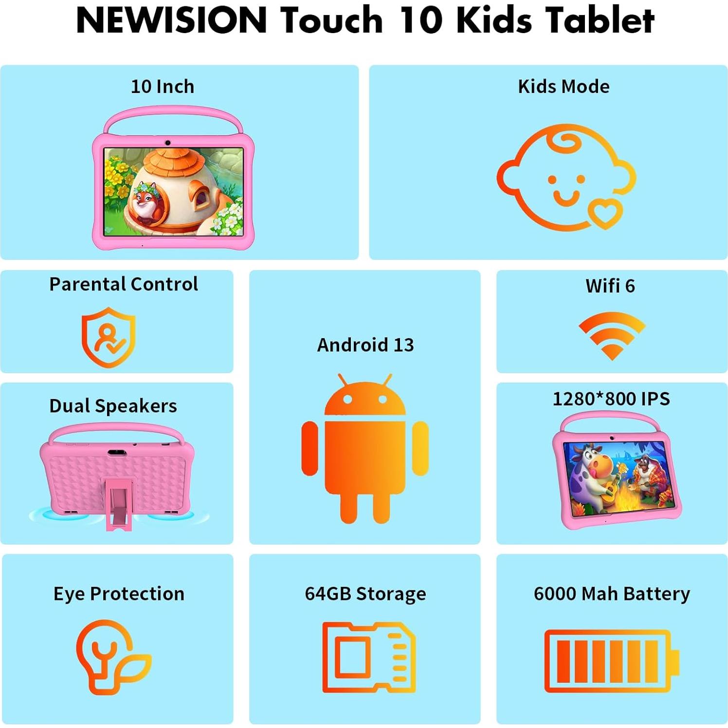 Tableta Android 10" NEWISION M10 Rosa 64GB Control Parental