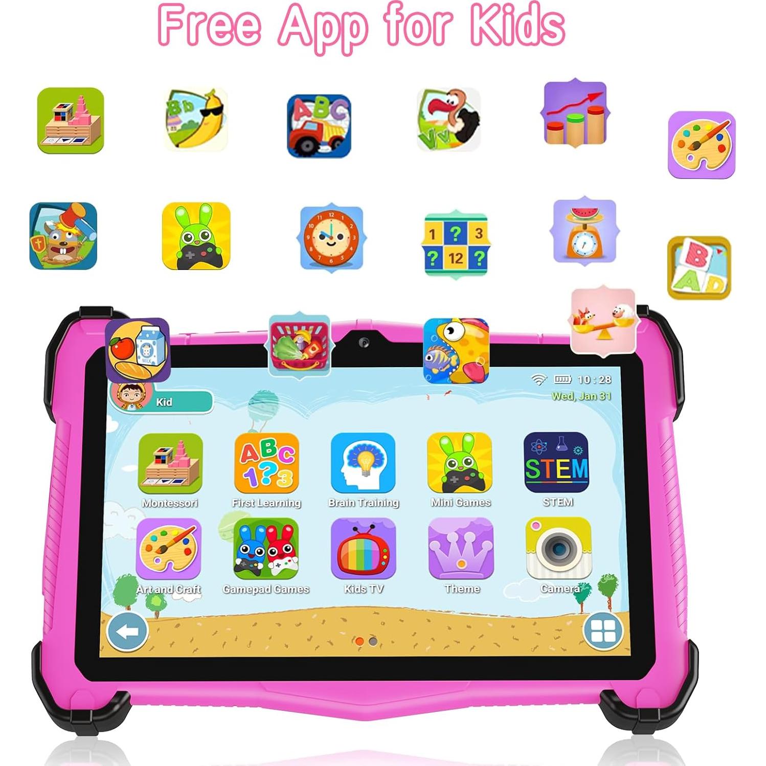 Tableta Android 14 Fivahiva 7" para Niños 8GB/64GB Rosa