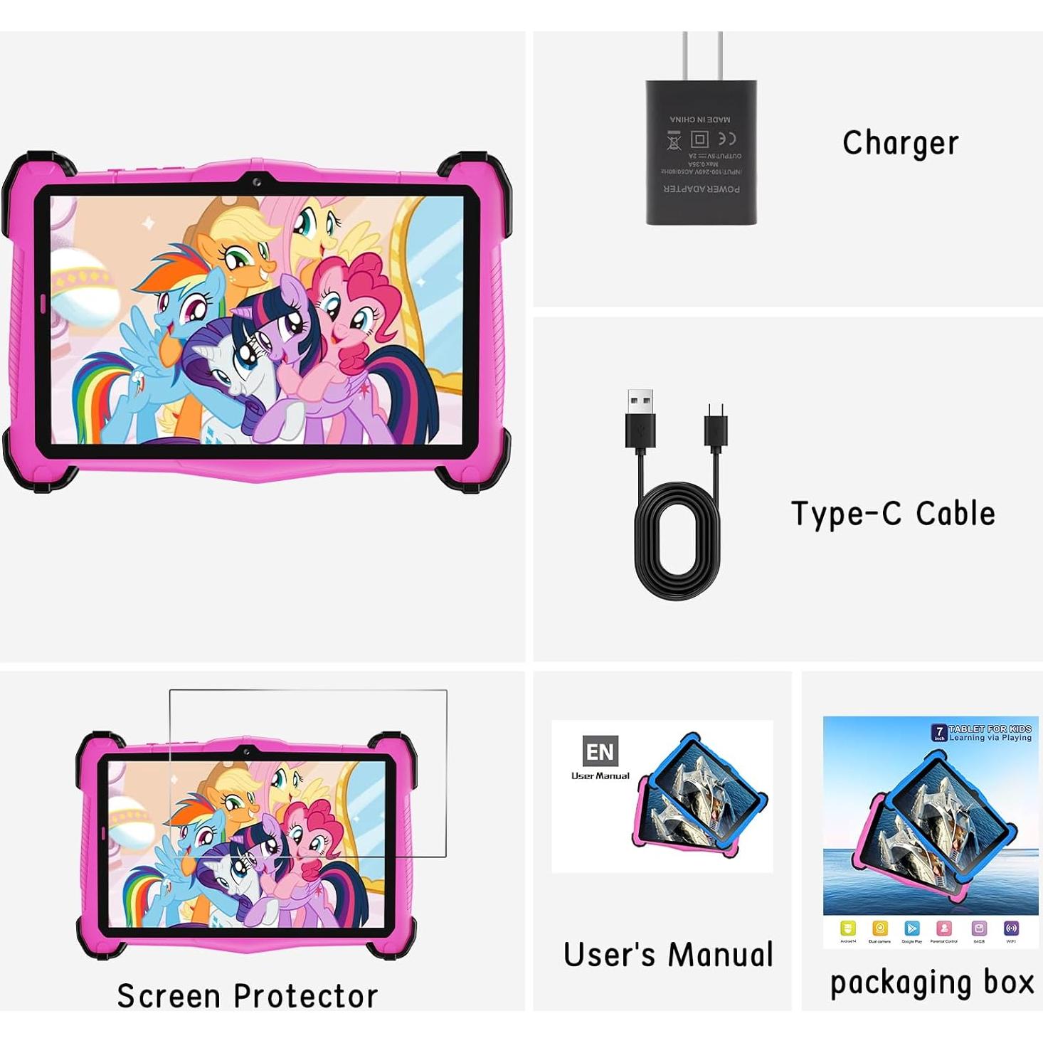 Tableta Android 14 Fivahiva 7" para Niños 8GB/64GB Rosa
