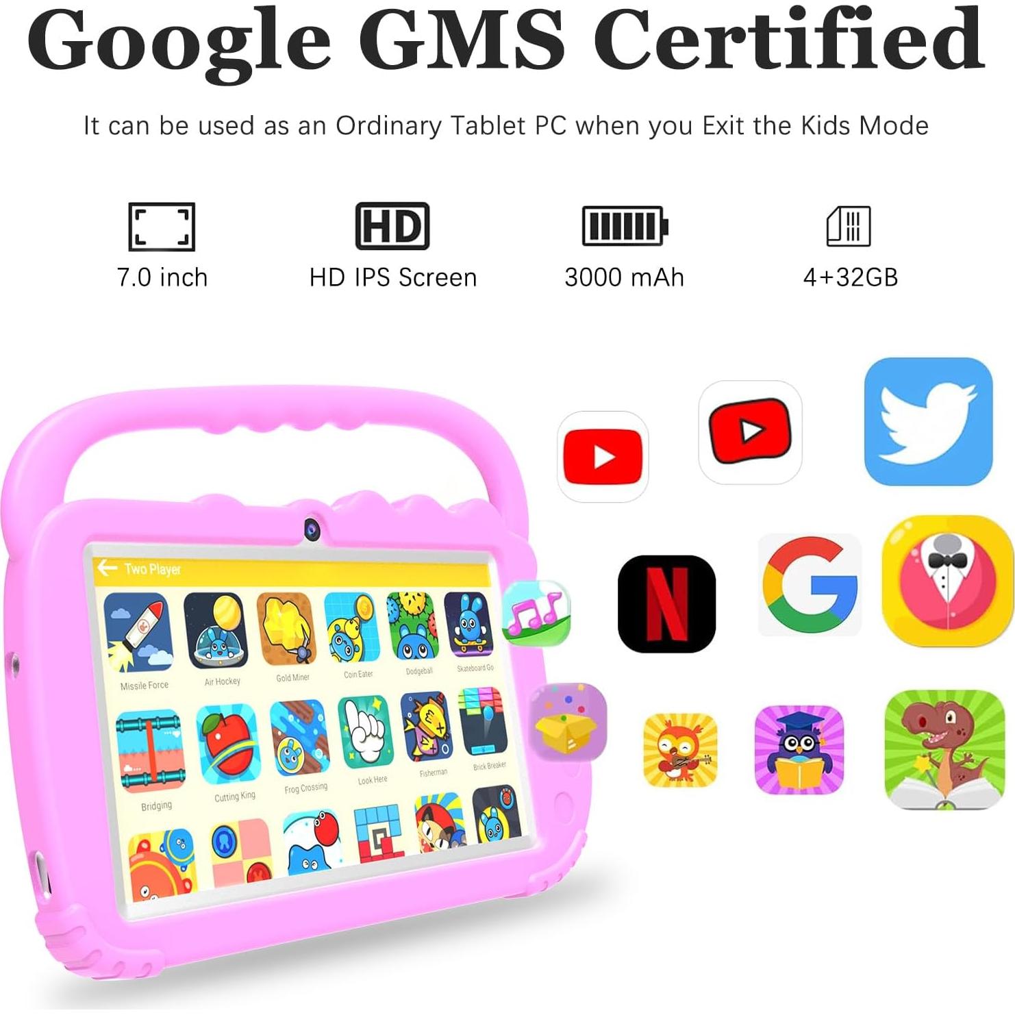 Tableta ATOZEE para Niños 7" Android 4GB RAM 32GB Rosa