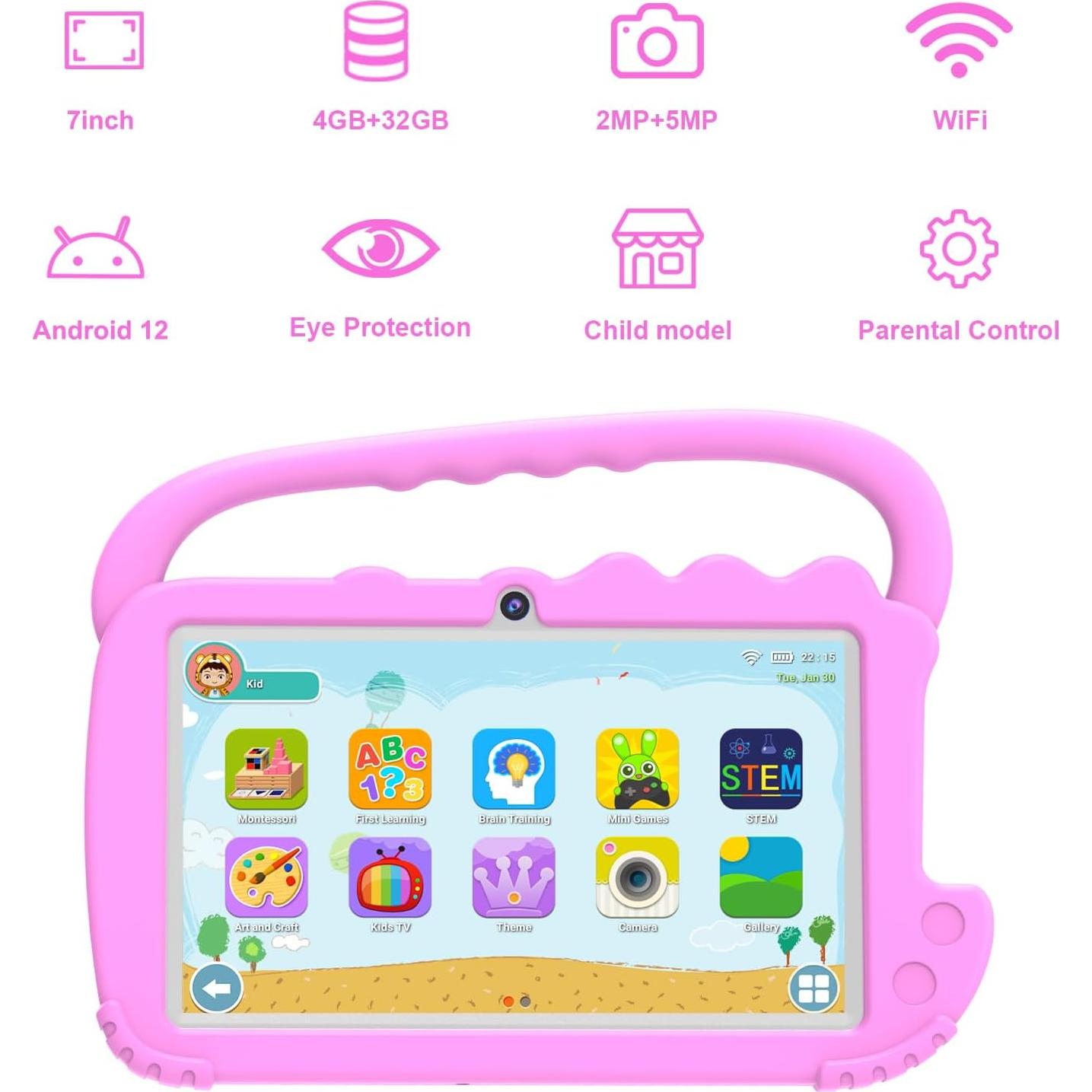 Tableta ATOZEE para Niños 7" Android 4GB RAM 32GB Rosa