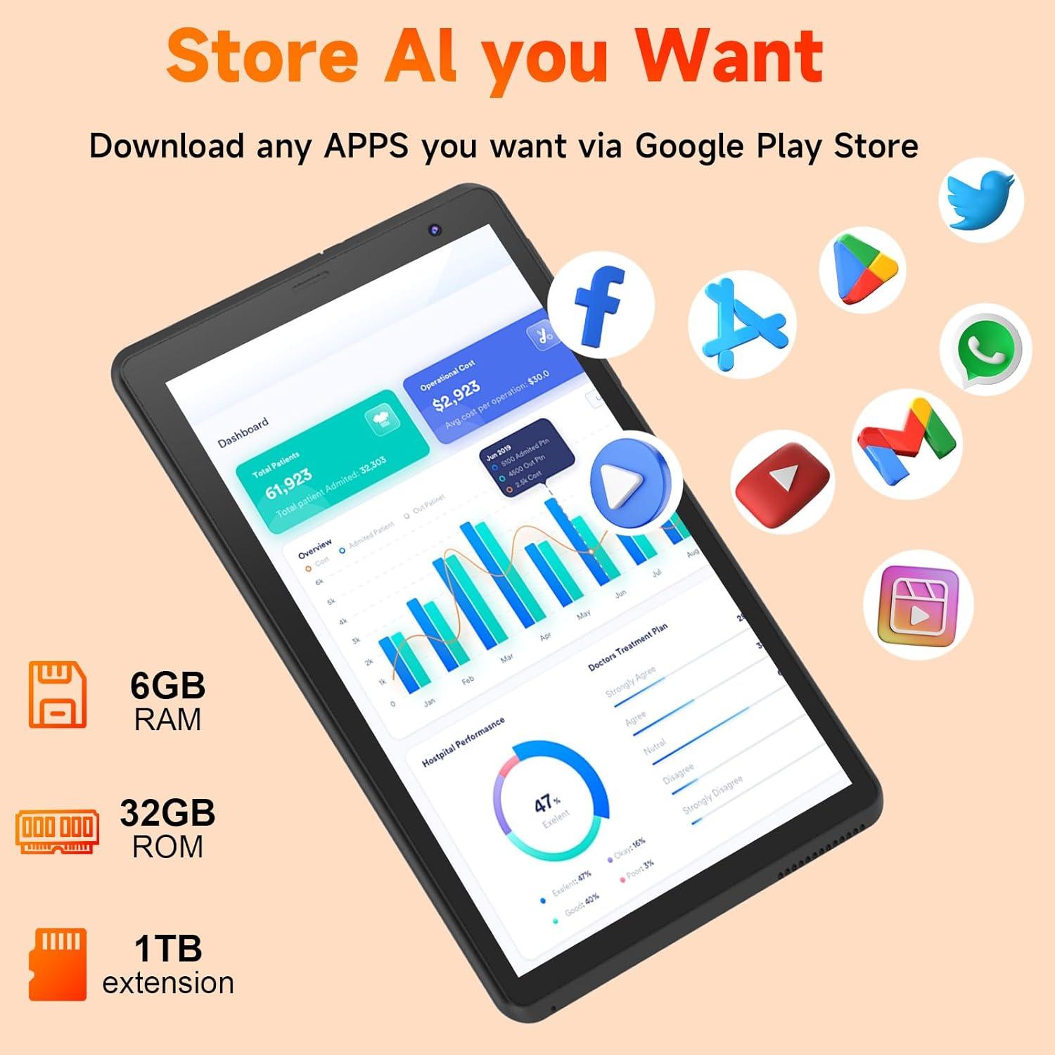 Tableta Android 15.0 BYANDBY 7" 6GB+32GB Expandible 1TB