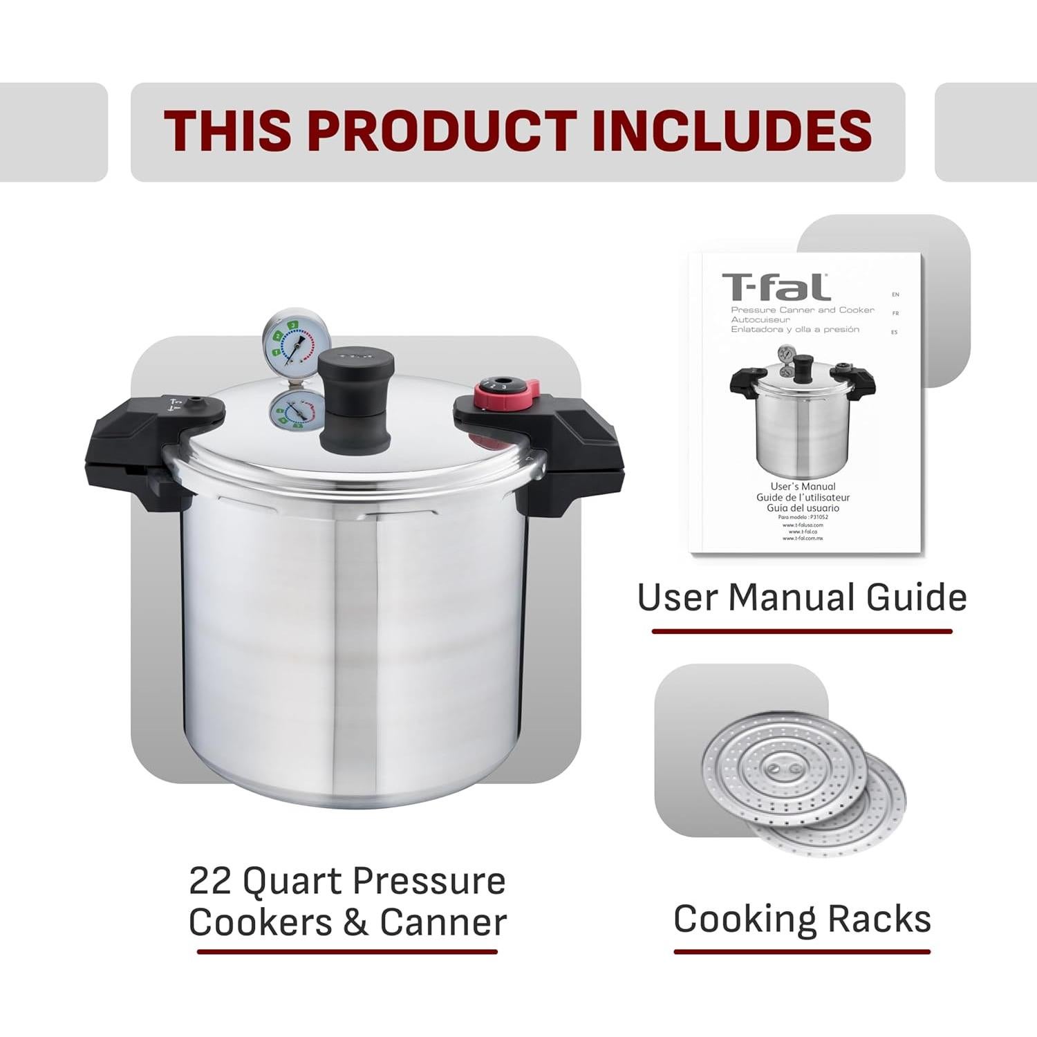 Olla a presión Tefal Canner 22 Qt de aluminio pulido