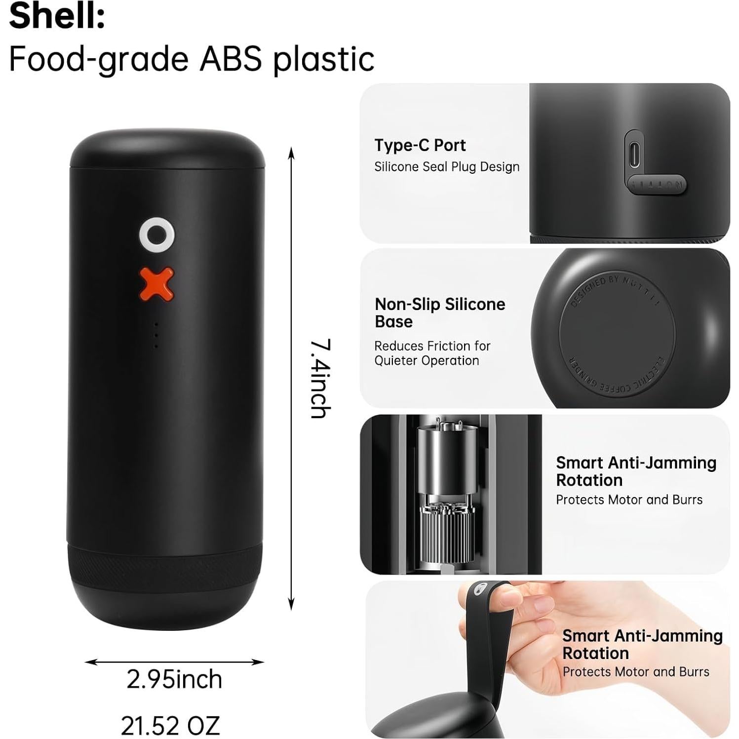 Molinillo de Café Eléctrico Nuttii OX - Portátil, 20 Configuraciones