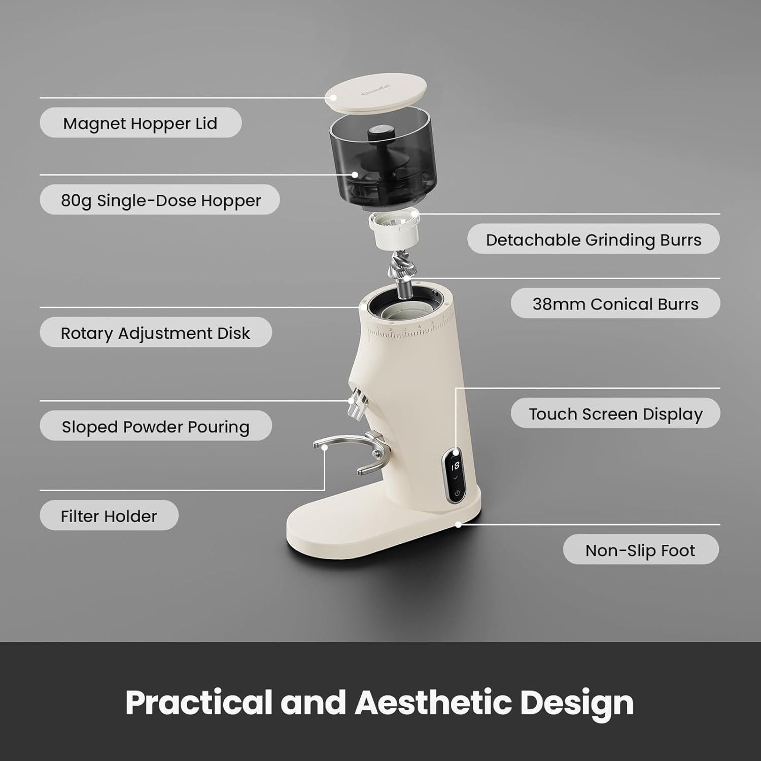 Molinillo de Café Eléctrico Gemilai G9010B Blanco 80g