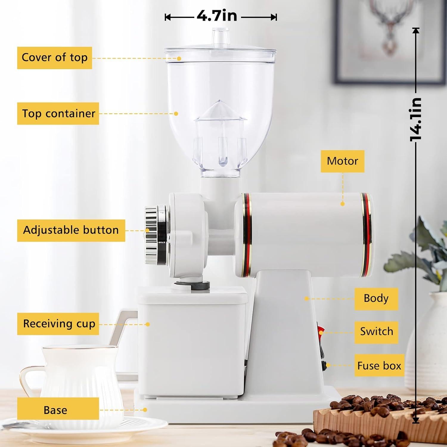 Molino de Café Eléctrico Flyseago Blanco Ajustable 2.99 kg