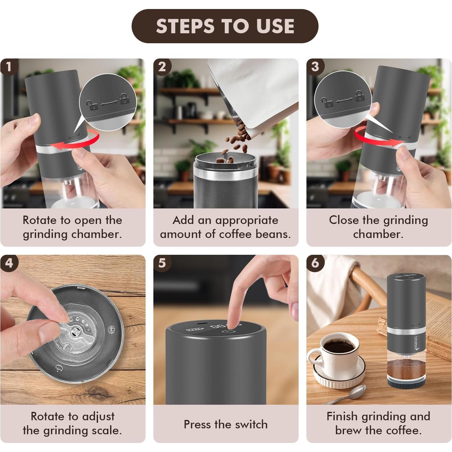 Molino de Café Eléctrico TDFCBFSAIL Portátil Titanio 45 Niveles