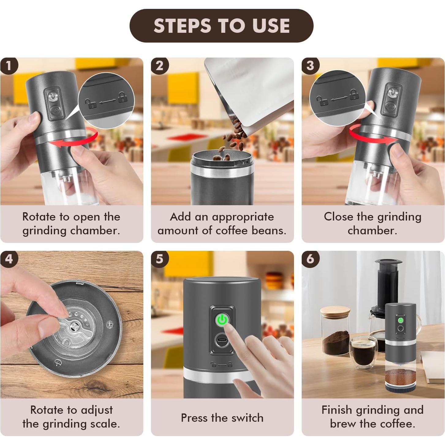 Molino de Café Eléctrico TDFCBFSAIL Portátil Titanio 45 Niveles