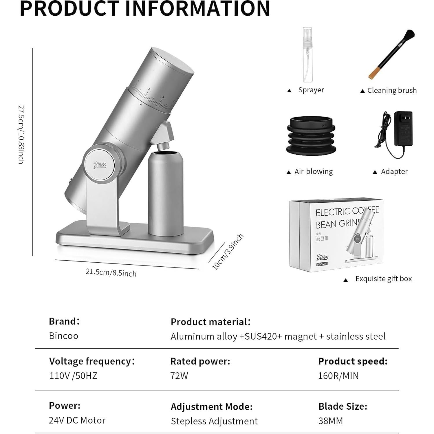 Molino de Café Eléctrico Bincoo BC-DM01 30g 38mm Cónico