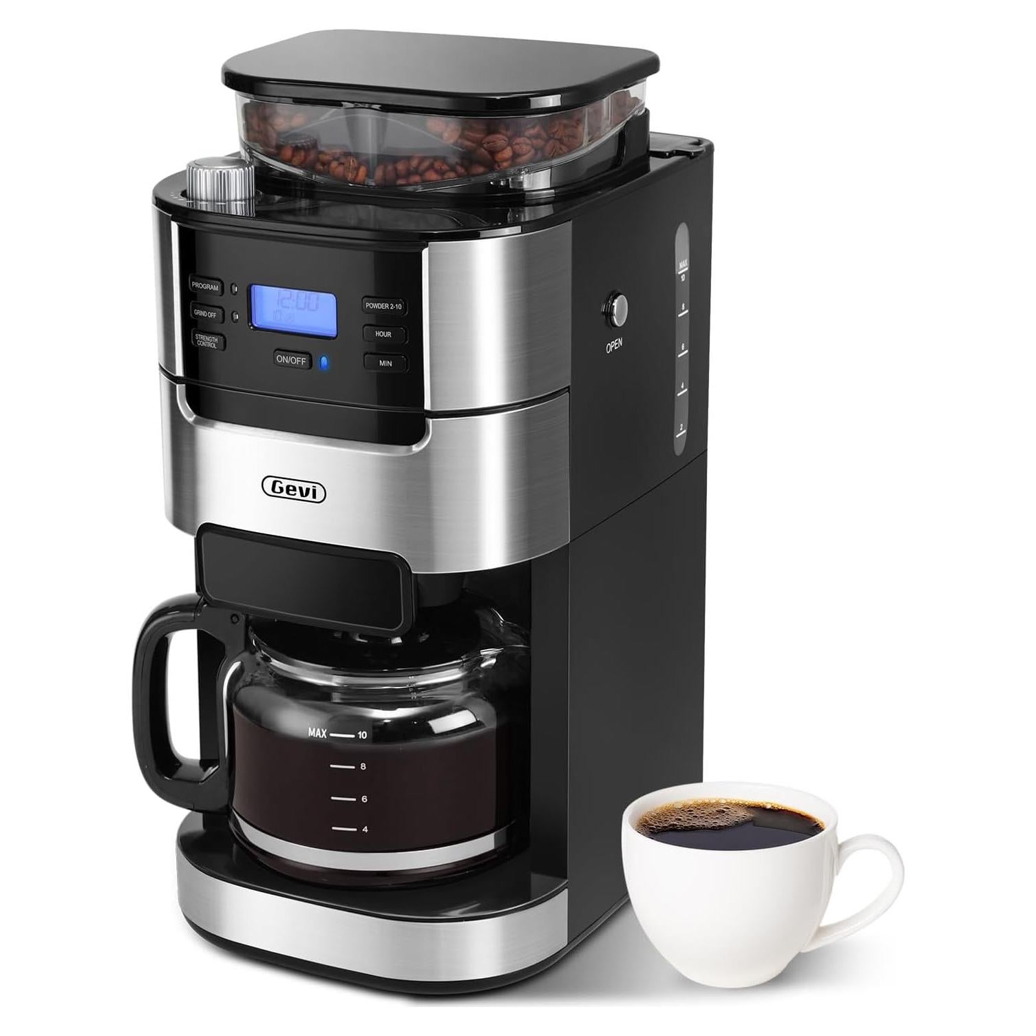 Cafetera de Goteo Gevi 10 Tazas con Molinillo y Temporizador