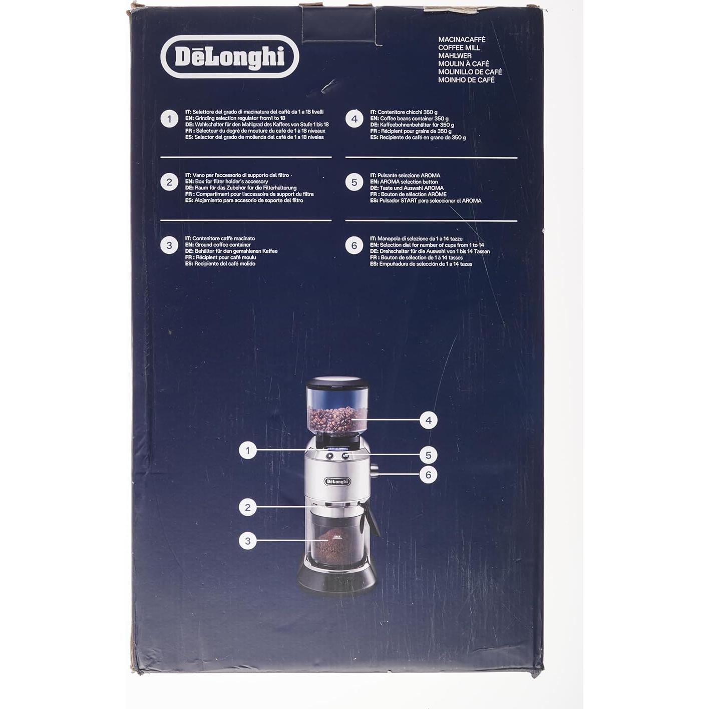 Molinillo de Café De'Longhi KG 521.M Plata 18 Configuraciones