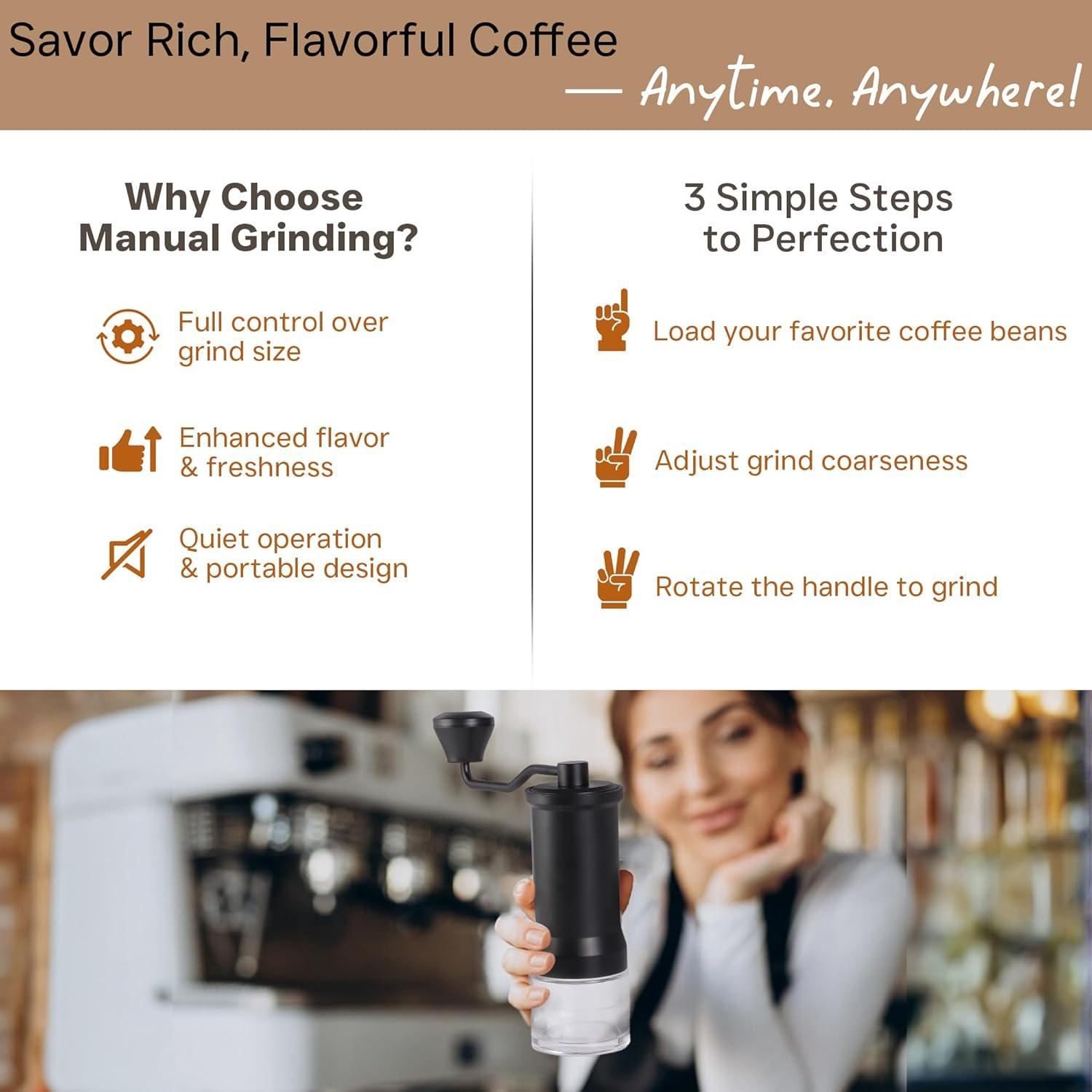Molino de Café Manual Mikinya - Acero Inoxidable, 40 Ajustes