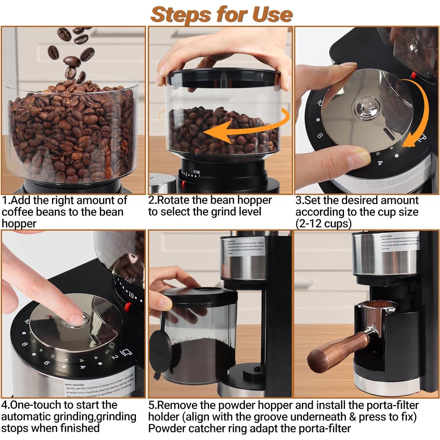 Molino de café eléctrico Vaolvpant 25 configuraciones 250g