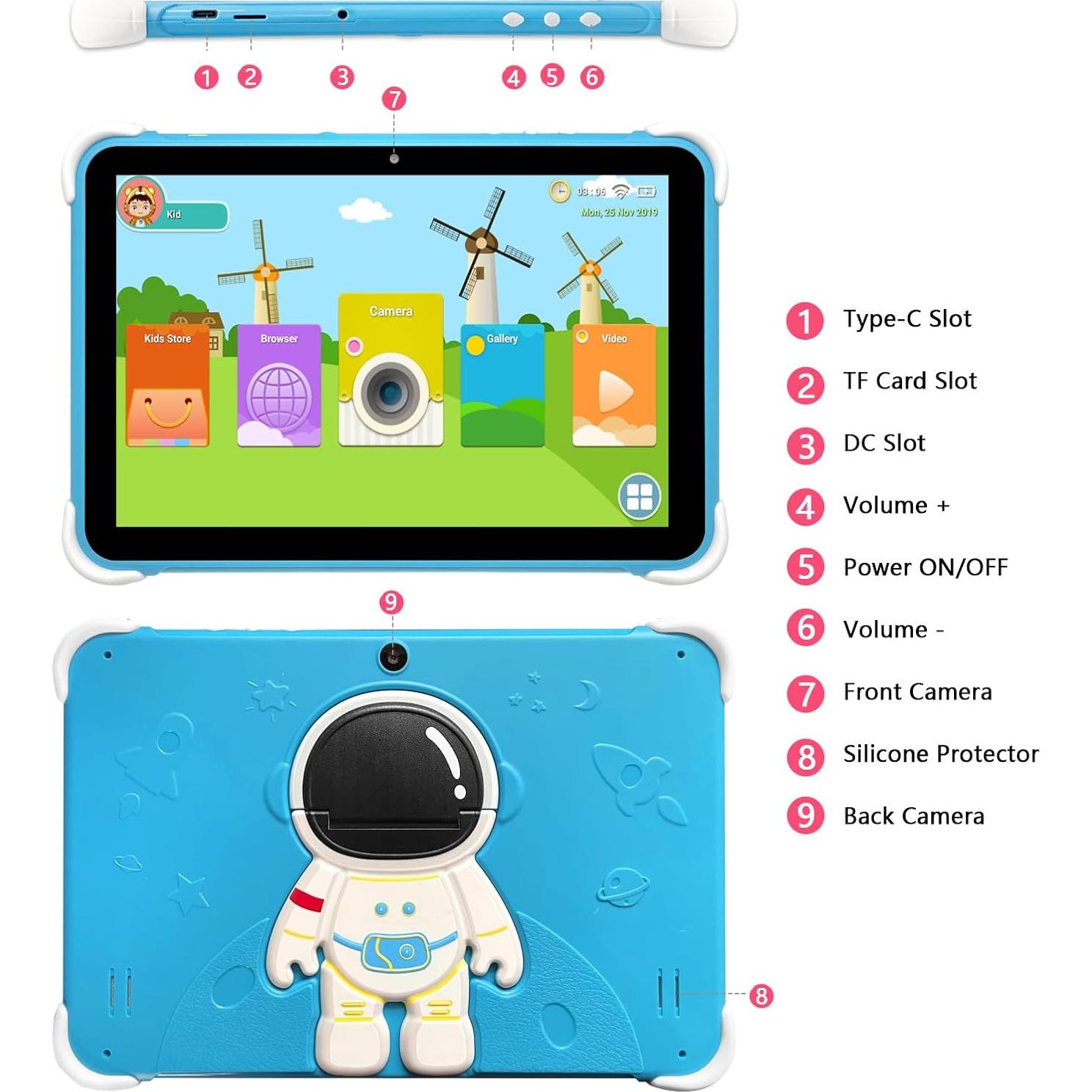 Tableta para Niños Moonka 10.1" Android 14 3GB 64GB HD
