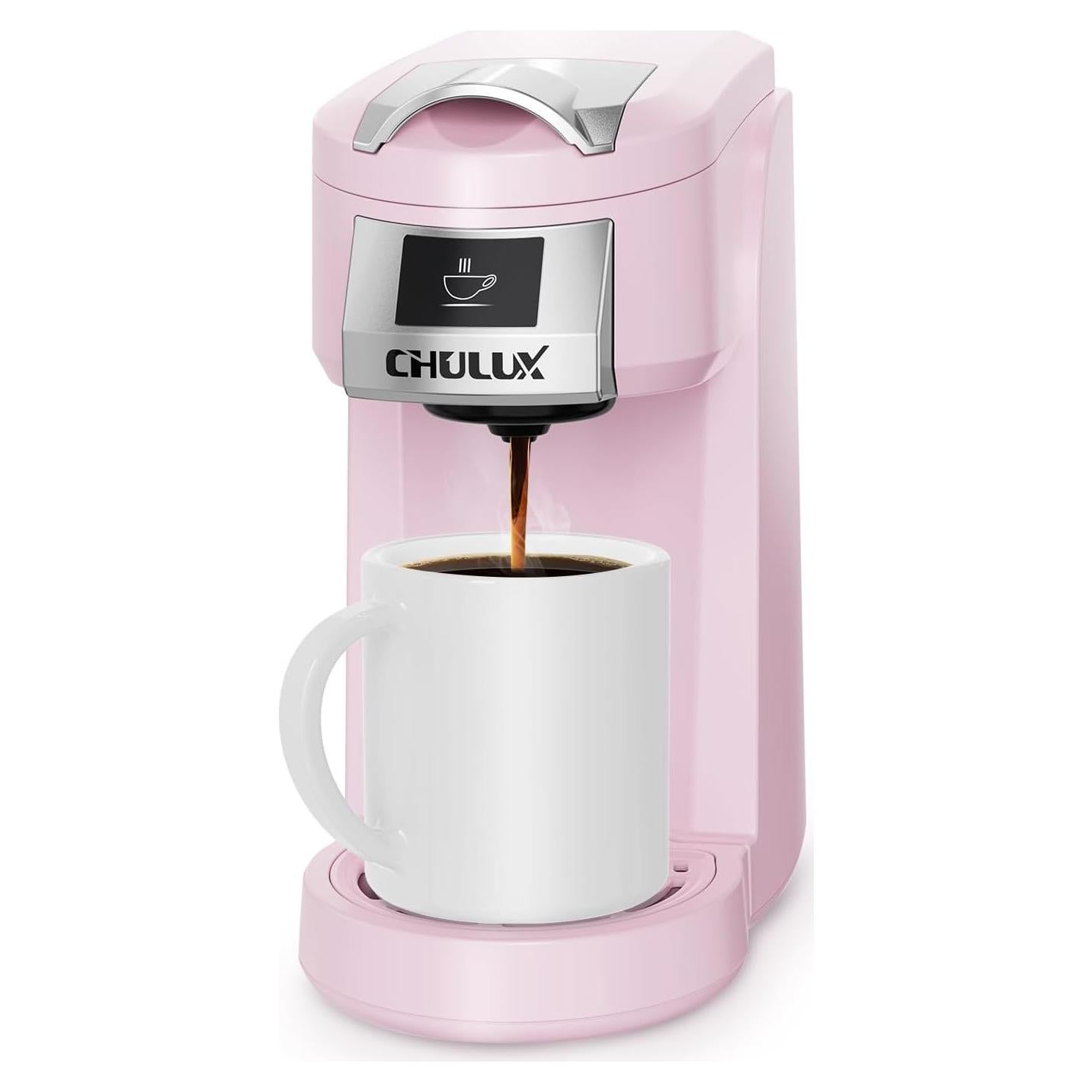 Cafetera CHULUX de Una Sola Taza Rosa, Automática, Compacta