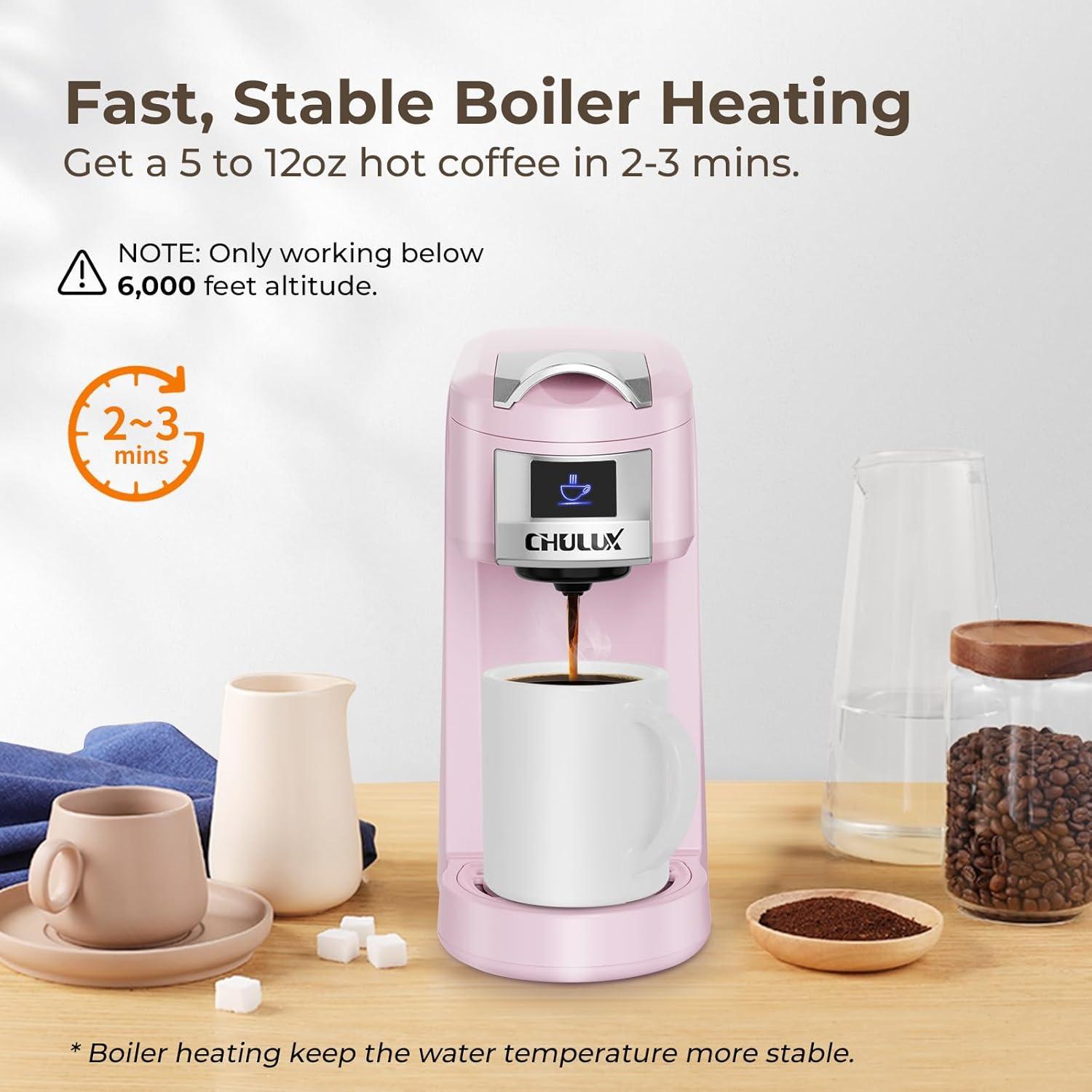 Cafetera CHULUX de Una Sola Taza Rosa, Automática, Compacta