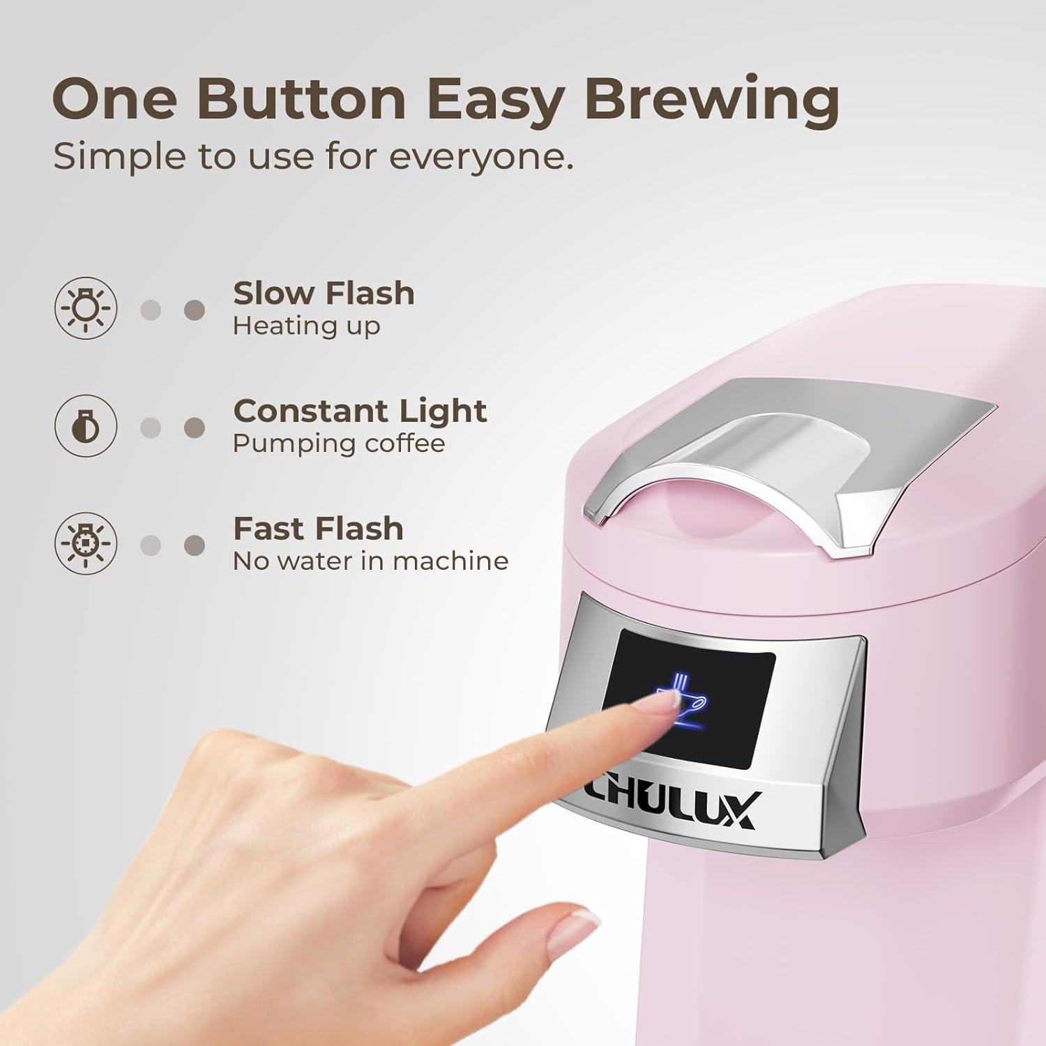 Cafetera CHULUX de Una Sola Taza Rosa, Automática, Compacta