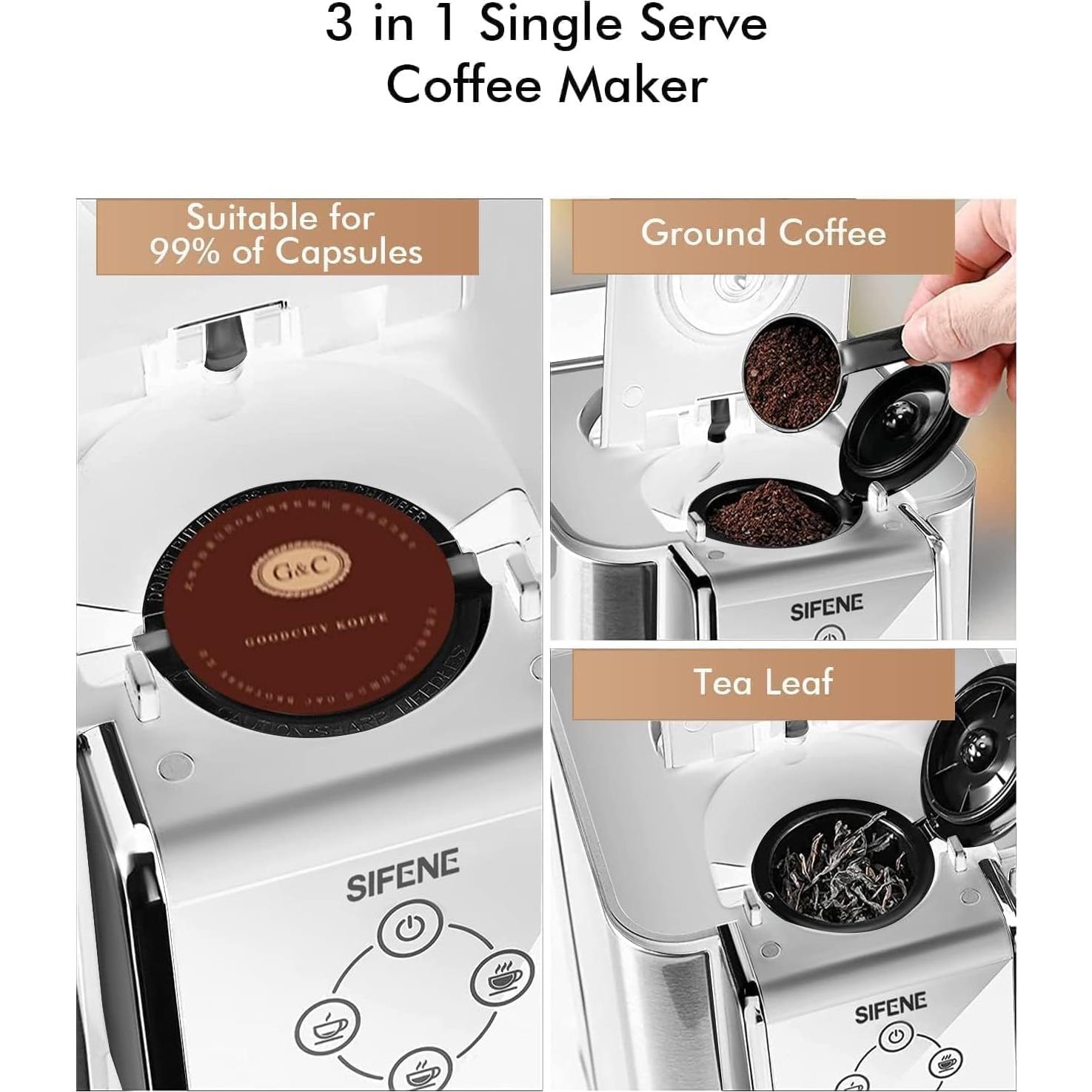 Cafetera 3 en 1 SIFENE KC101 - Café, Té y K-Pod, Blanca