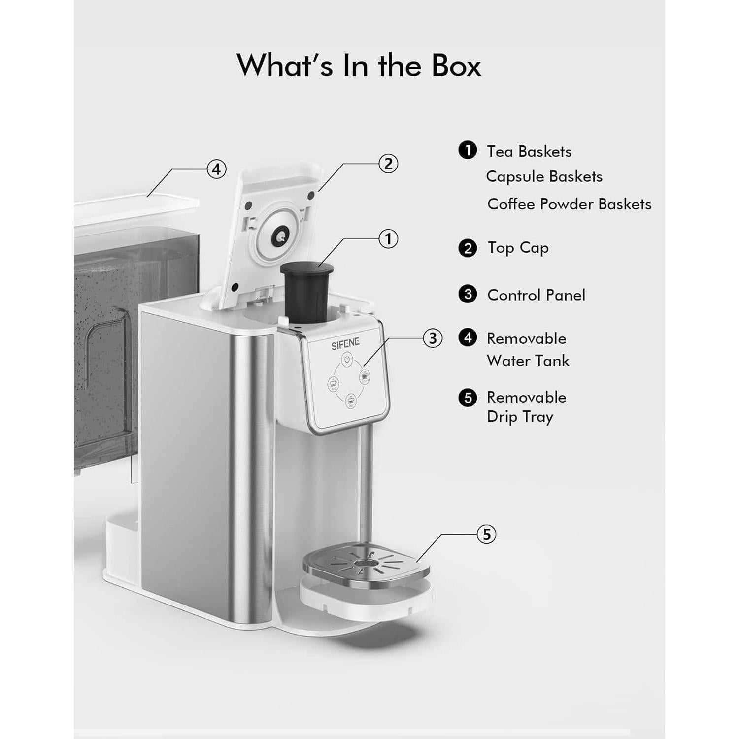 Cafetera 3 en 1 SIFENE KC101 - Café, Té y K-Pod, Blanca