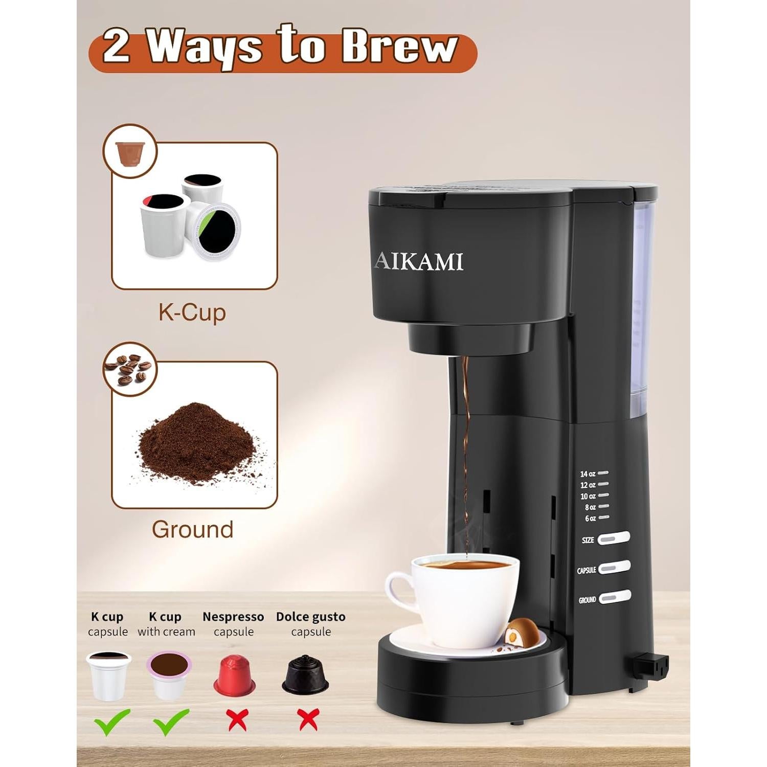 Cafetera AIKAMI 4 en 1 con Molinillo y Espumador, 0.89 L