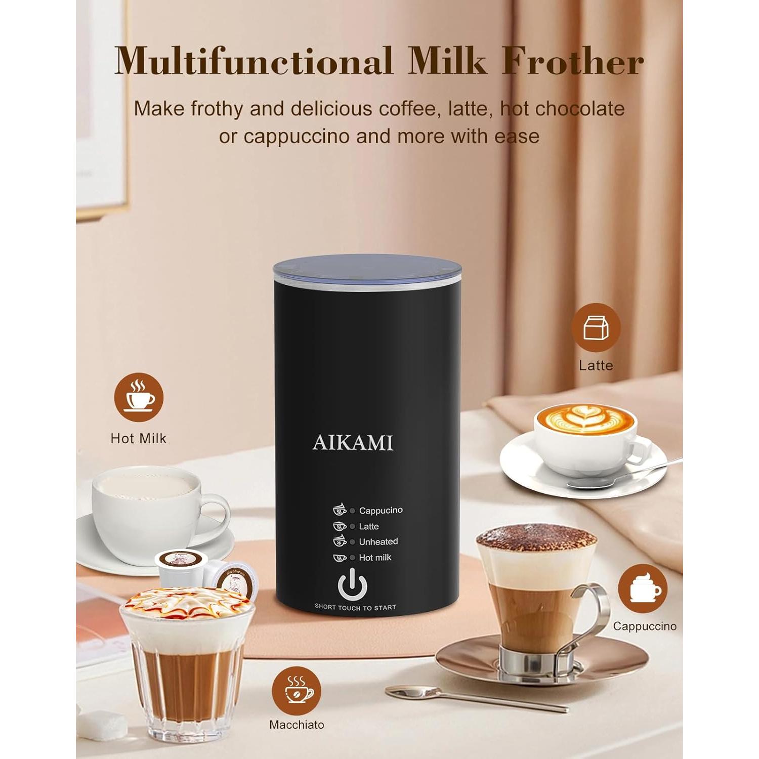 Cafetera AIKAMI 4 en 1 con Molinillo y Espumador, 0.89 L